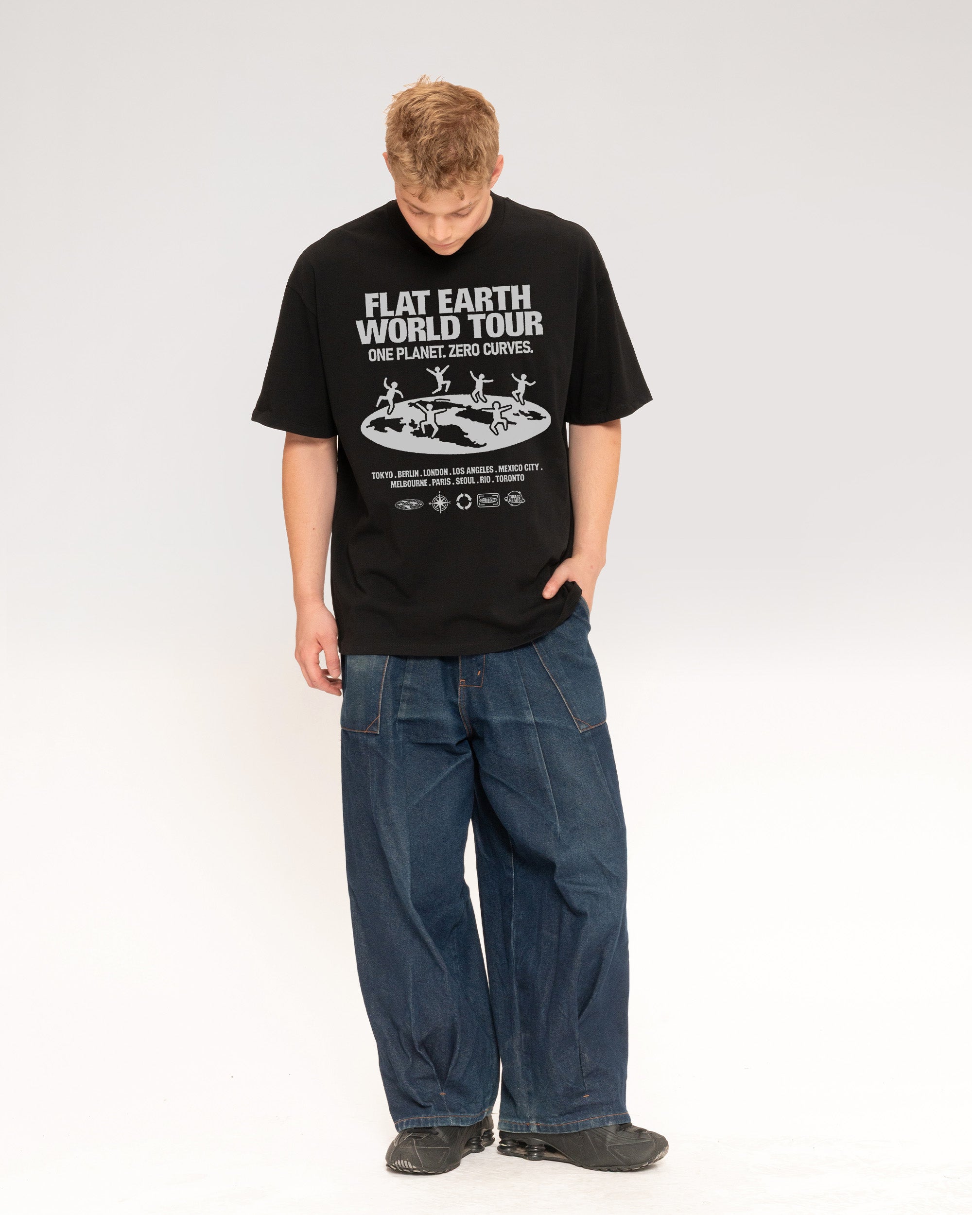 Flat Earth World Tour Black Oversized Tee