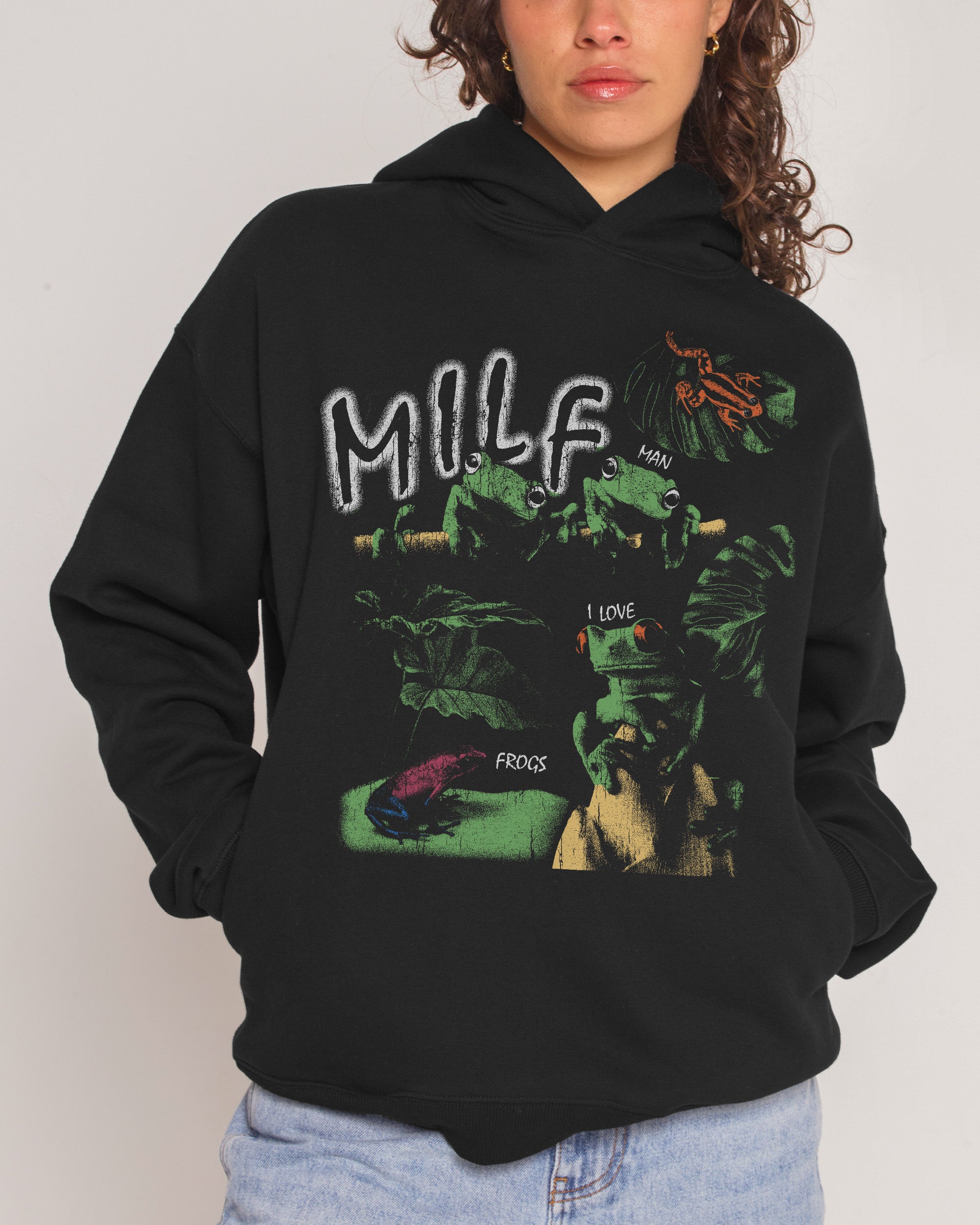 Man I Love Frogs Jungle Edition Black Hoodie