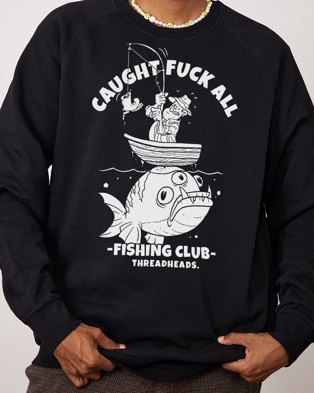 Caught F**k All Fishing Club Jumper Australia Online #colour_black
