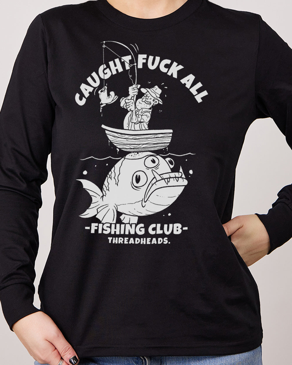 Caught F**k All Fishing Club Long Sleeve Australia Online #colour_black