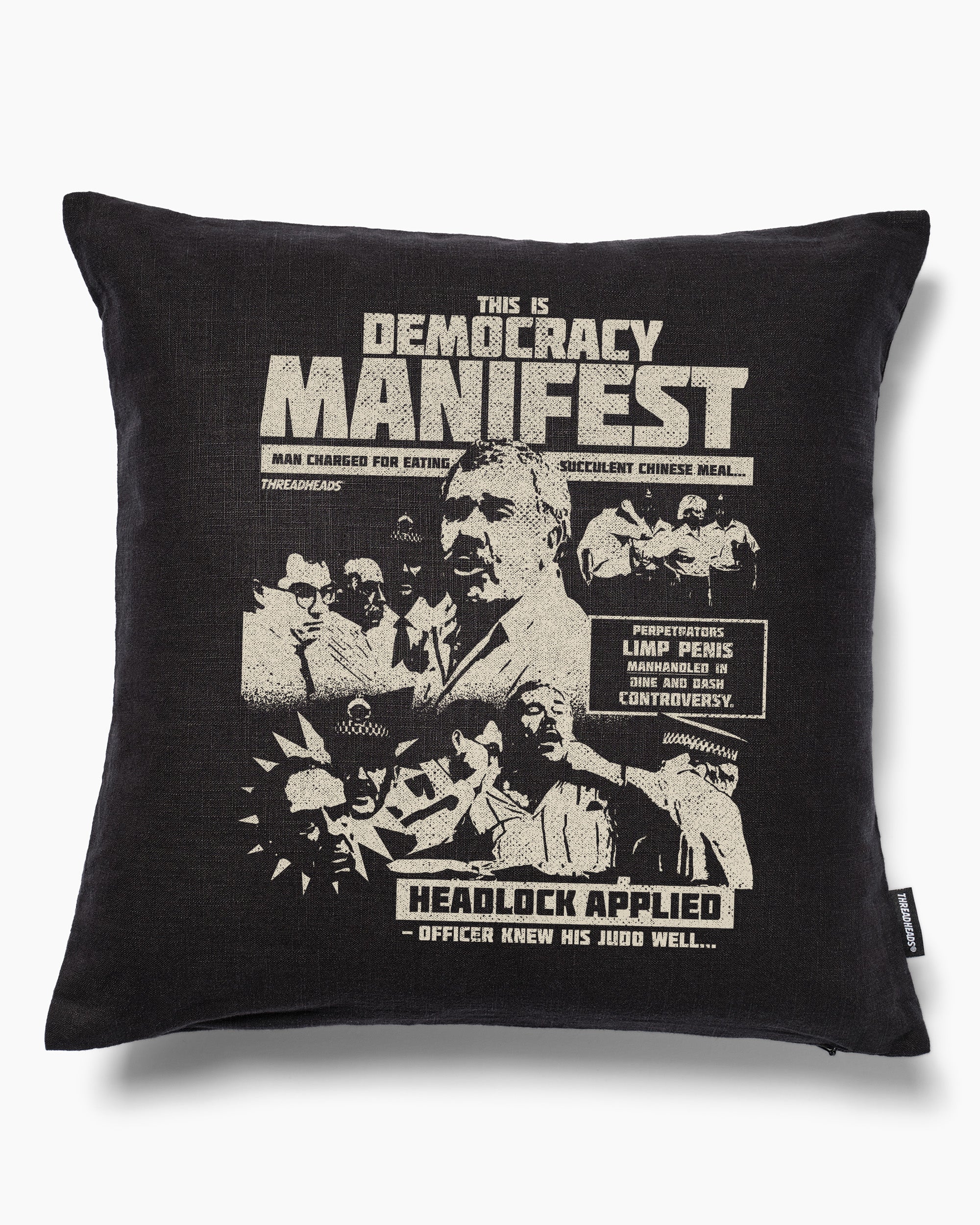 Democracy Manifest: Tabloid Edition Cushion