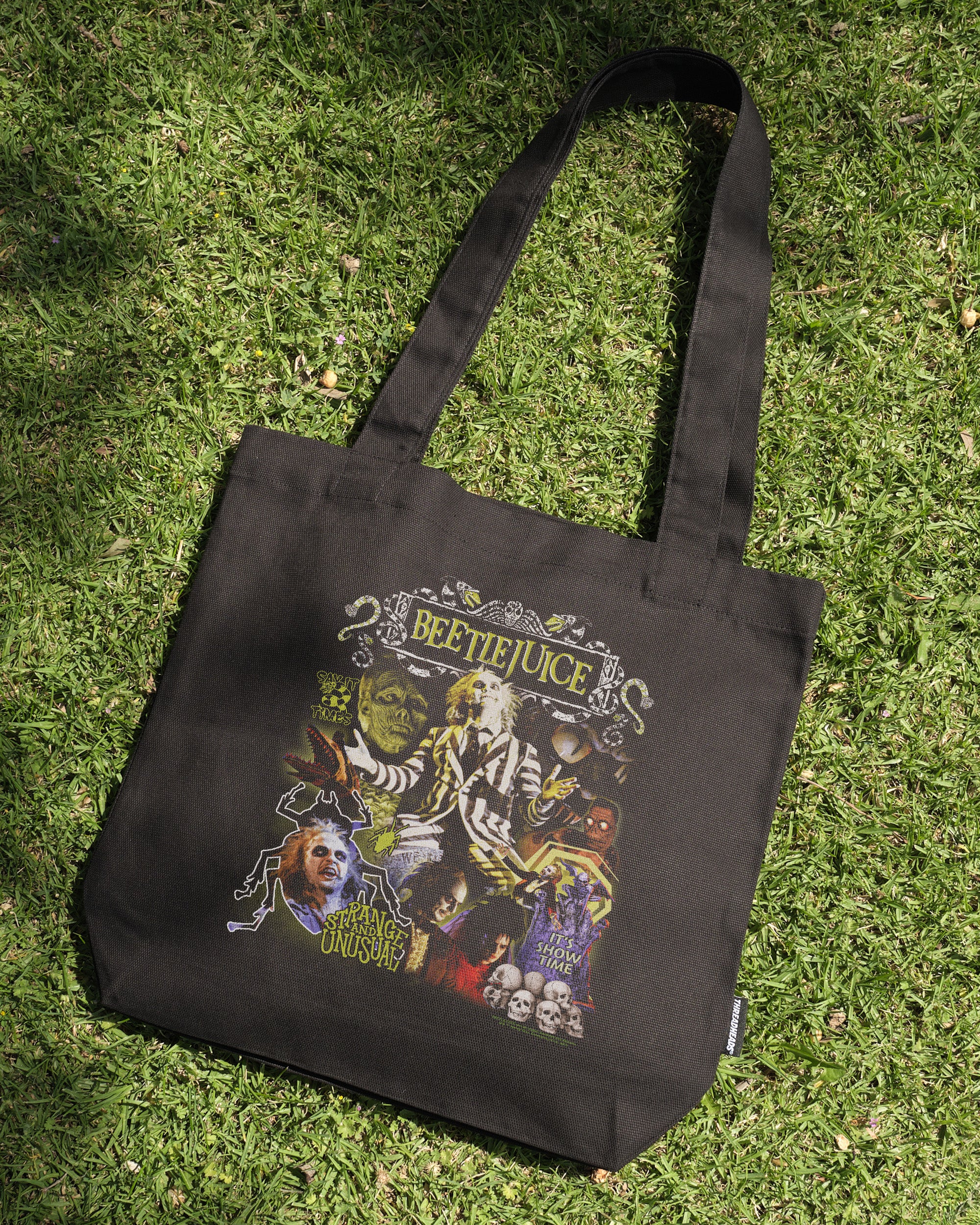 Cinereplicas Tote Bag Beetlejuice Verme Delle Sabbie | 42x38 Cm, Borsa In Tela Con Licenza Ufficiale, Design Monocromatico Con Dettagli Verde E Rosso