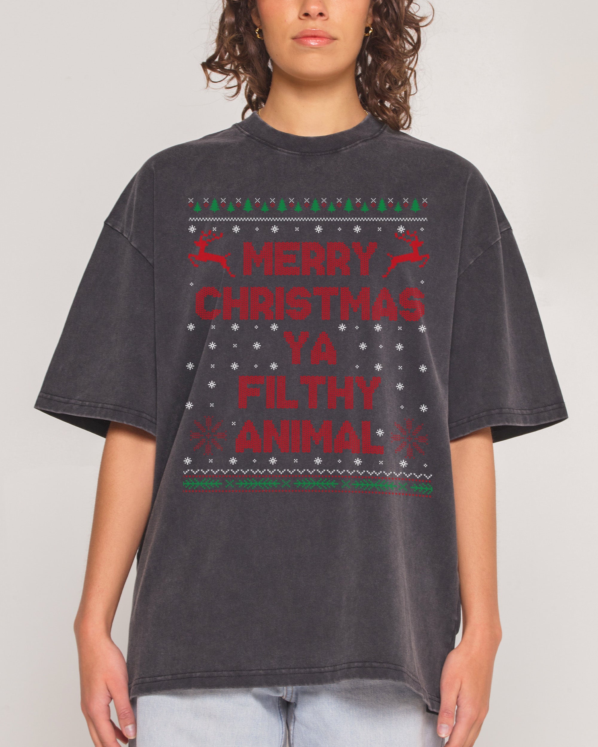 Merry Christmas Ya Filthy Animals Oversized Tee