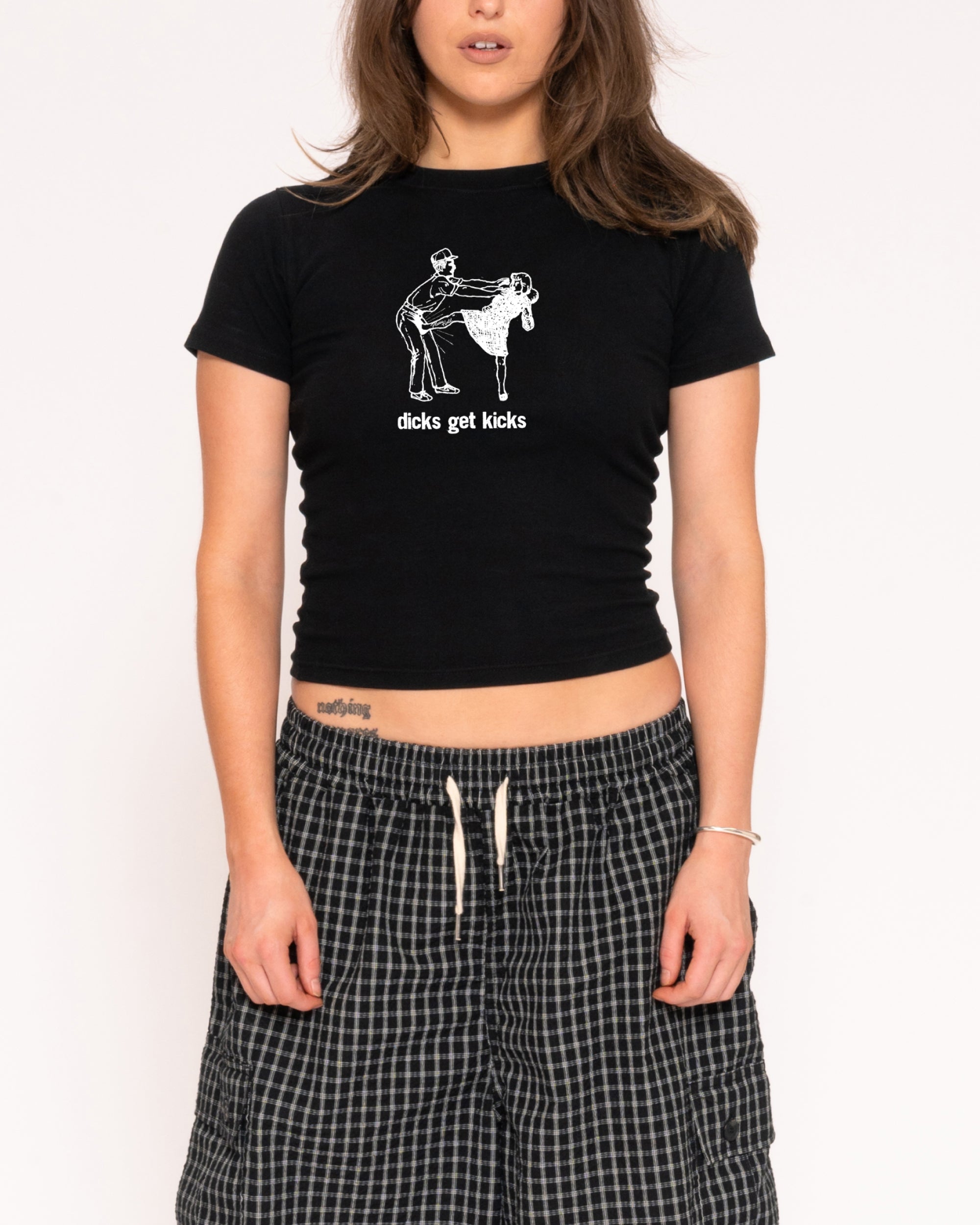 Dicks Get Kicks Black Longline Baby Tee