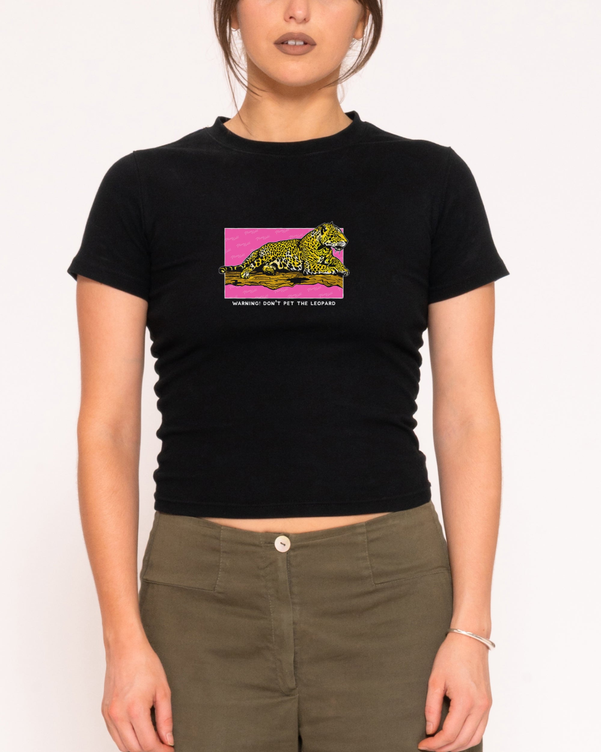 Warning! Don't Pet The Leopard Black Longline Baby Tee