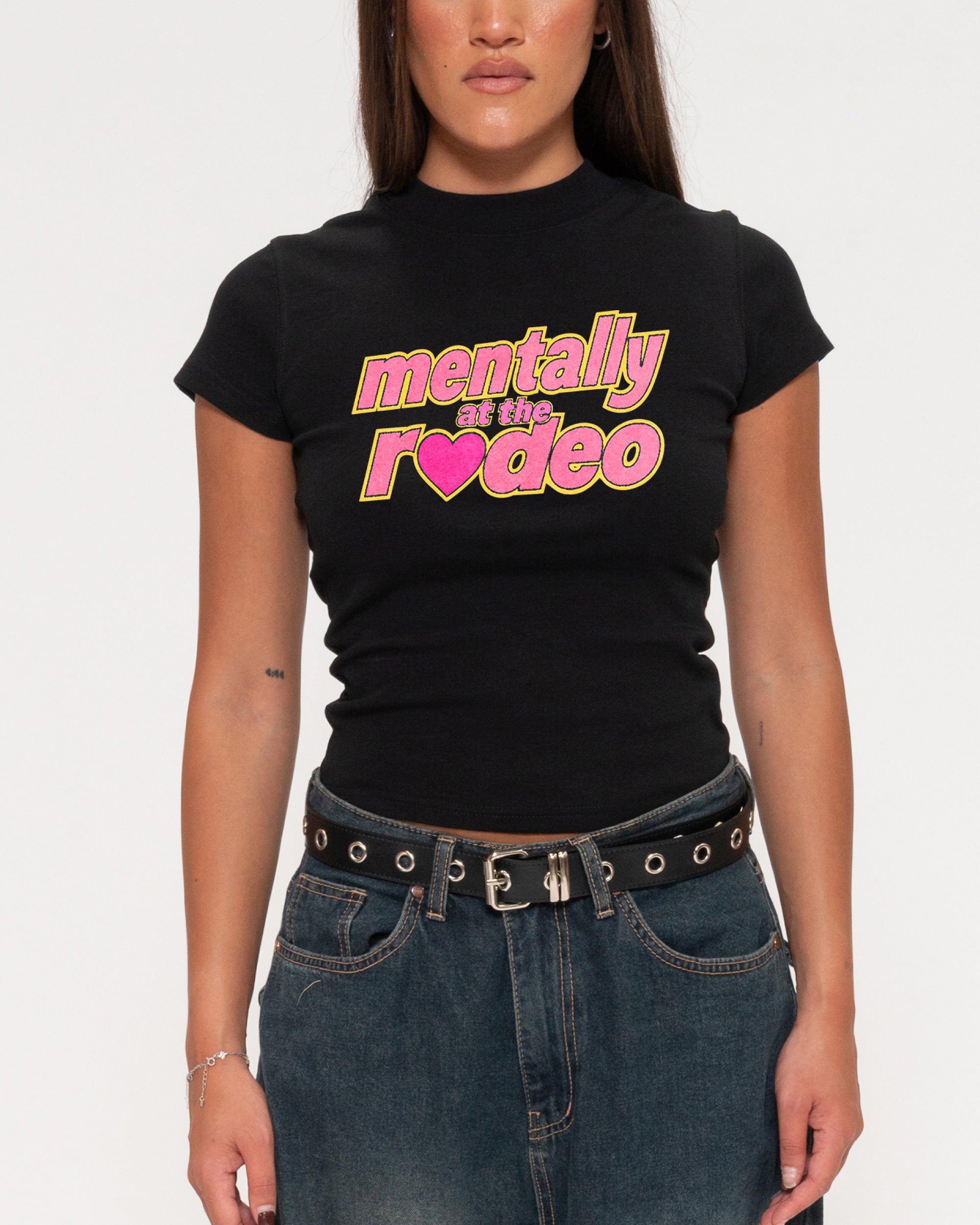 Mentally At The Rodeo Black Longline Baby Tee
