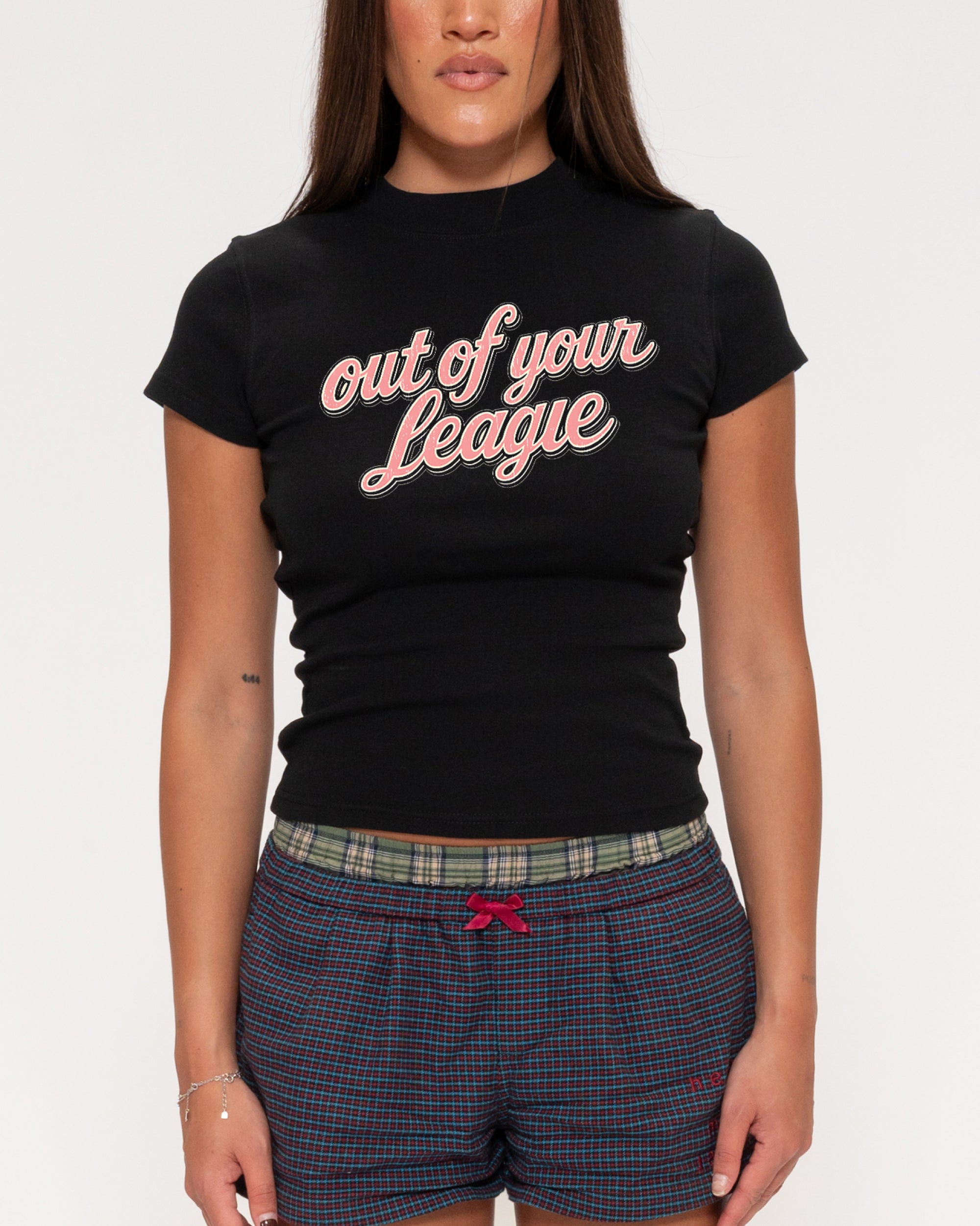 Out of Your League Black Longline Baby Tee