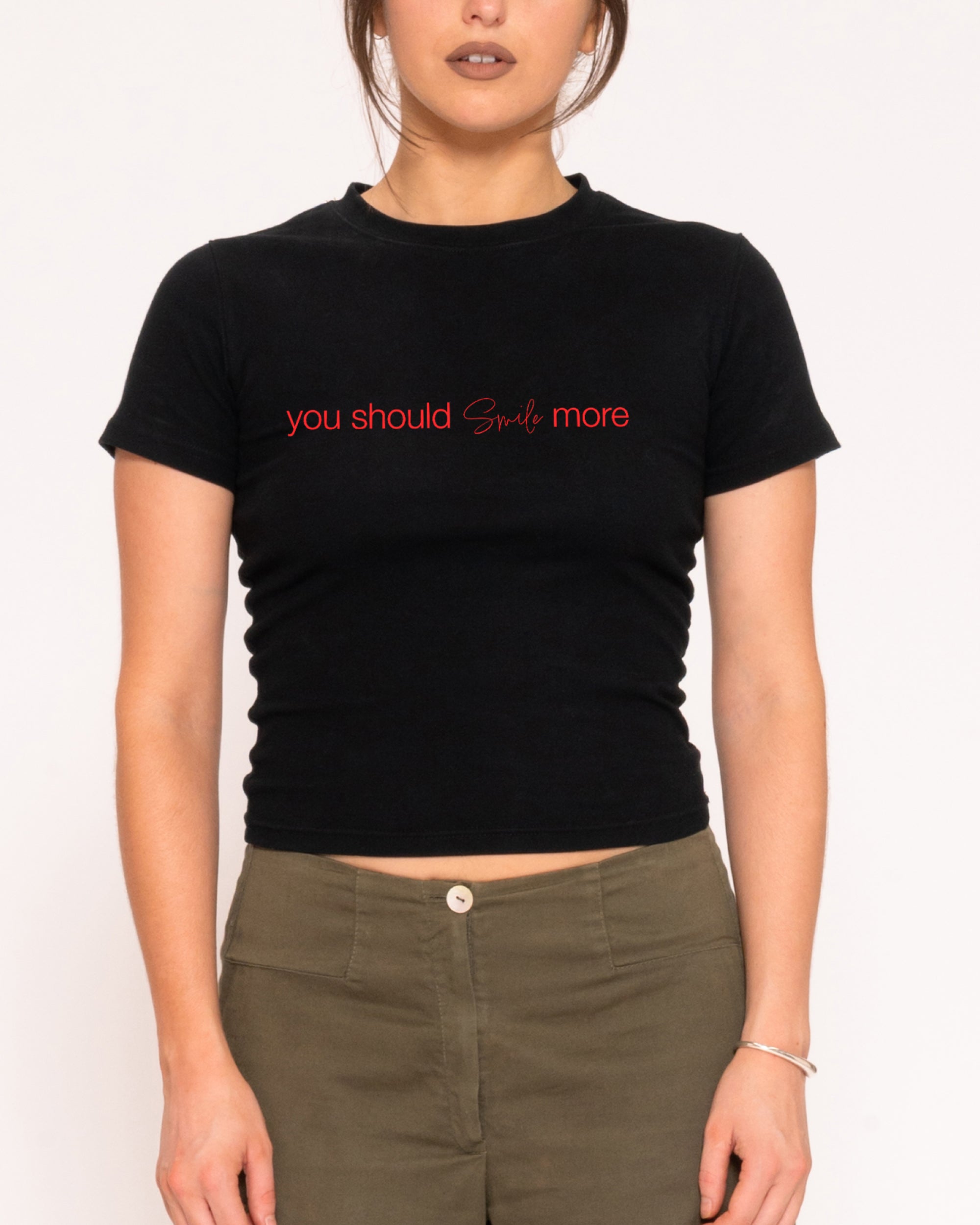 You Should Smile More Black Longline Baby Tee