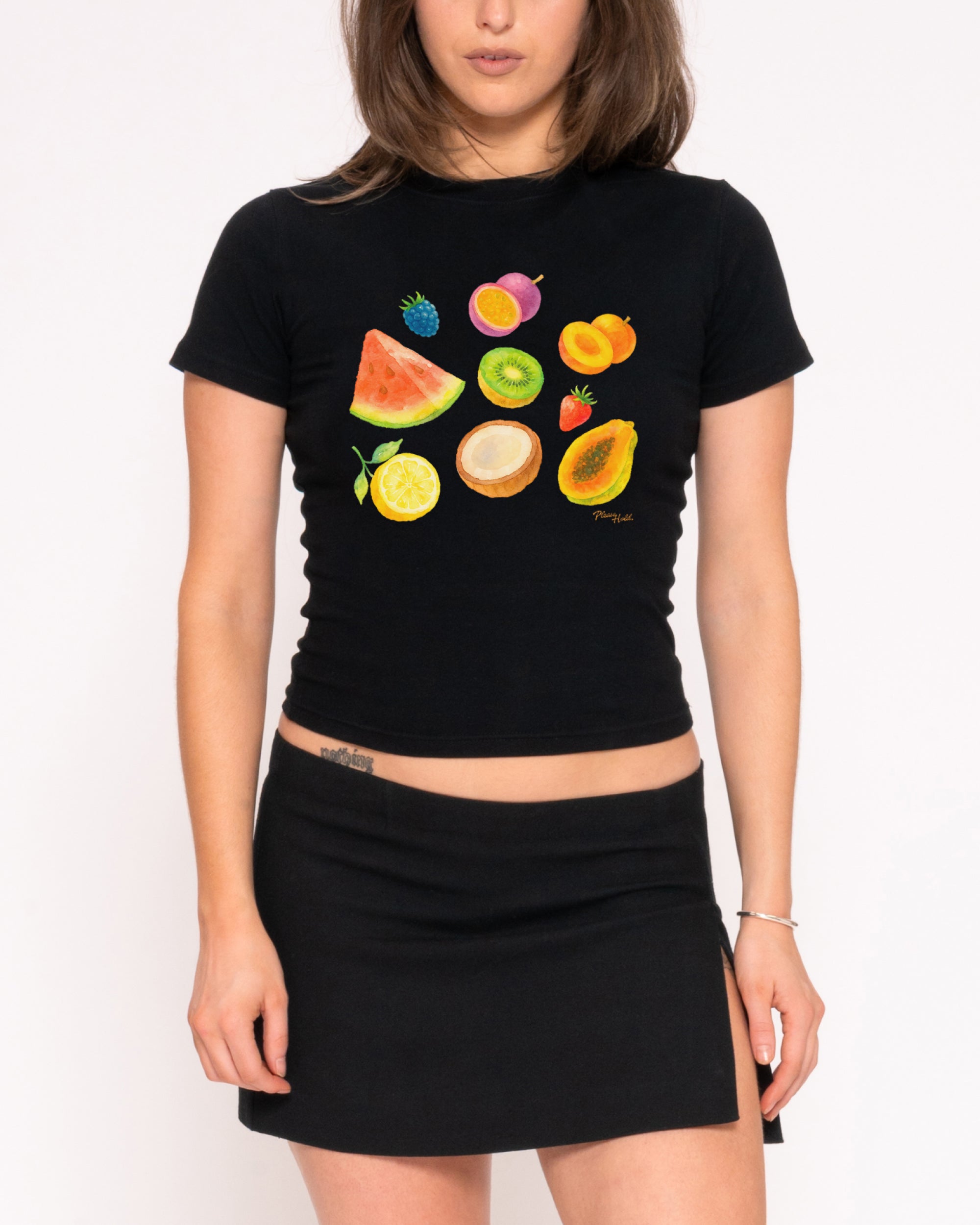 Fruit Platter Black Longline Baby Tee