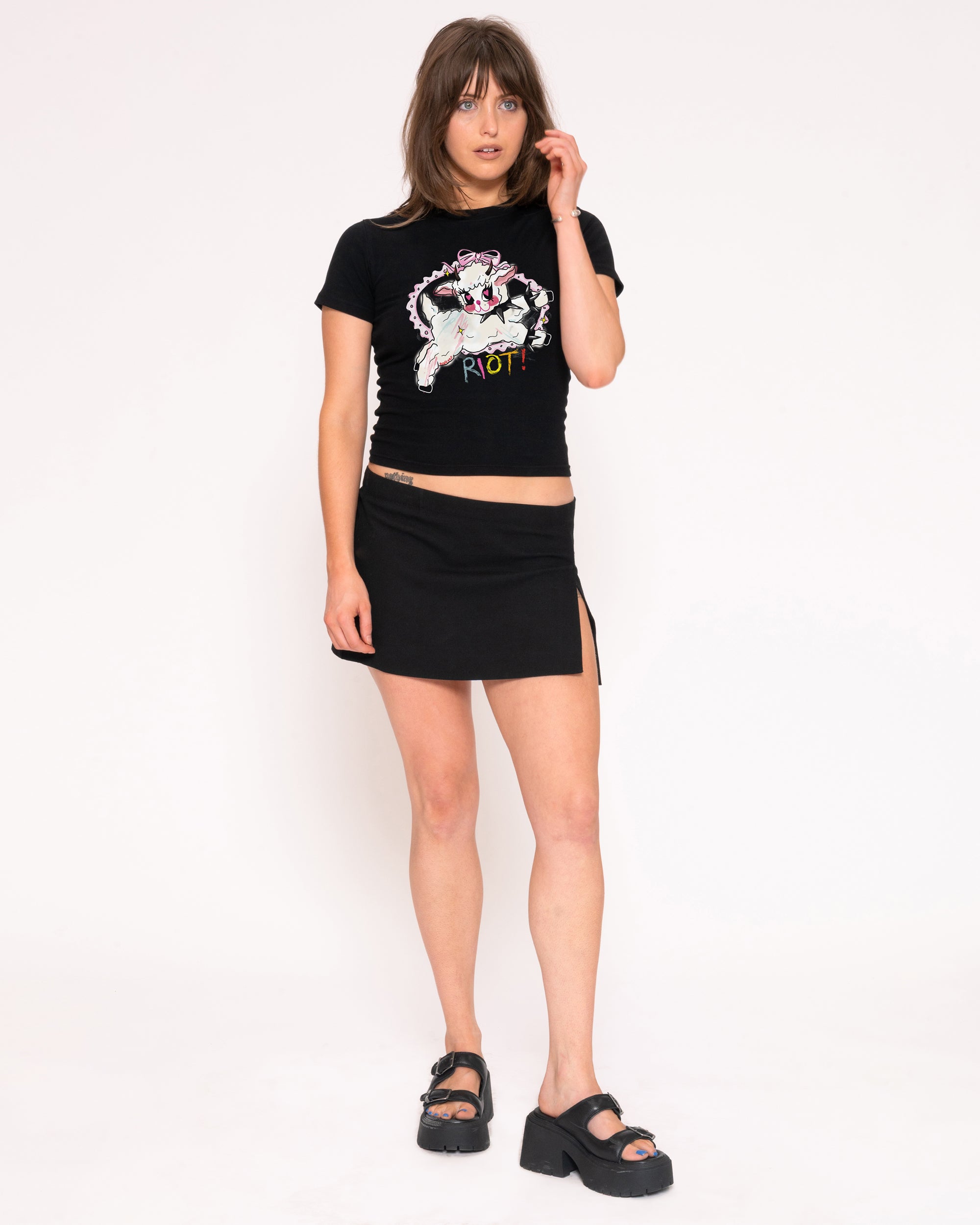 Riot Black Longline Baby Tee