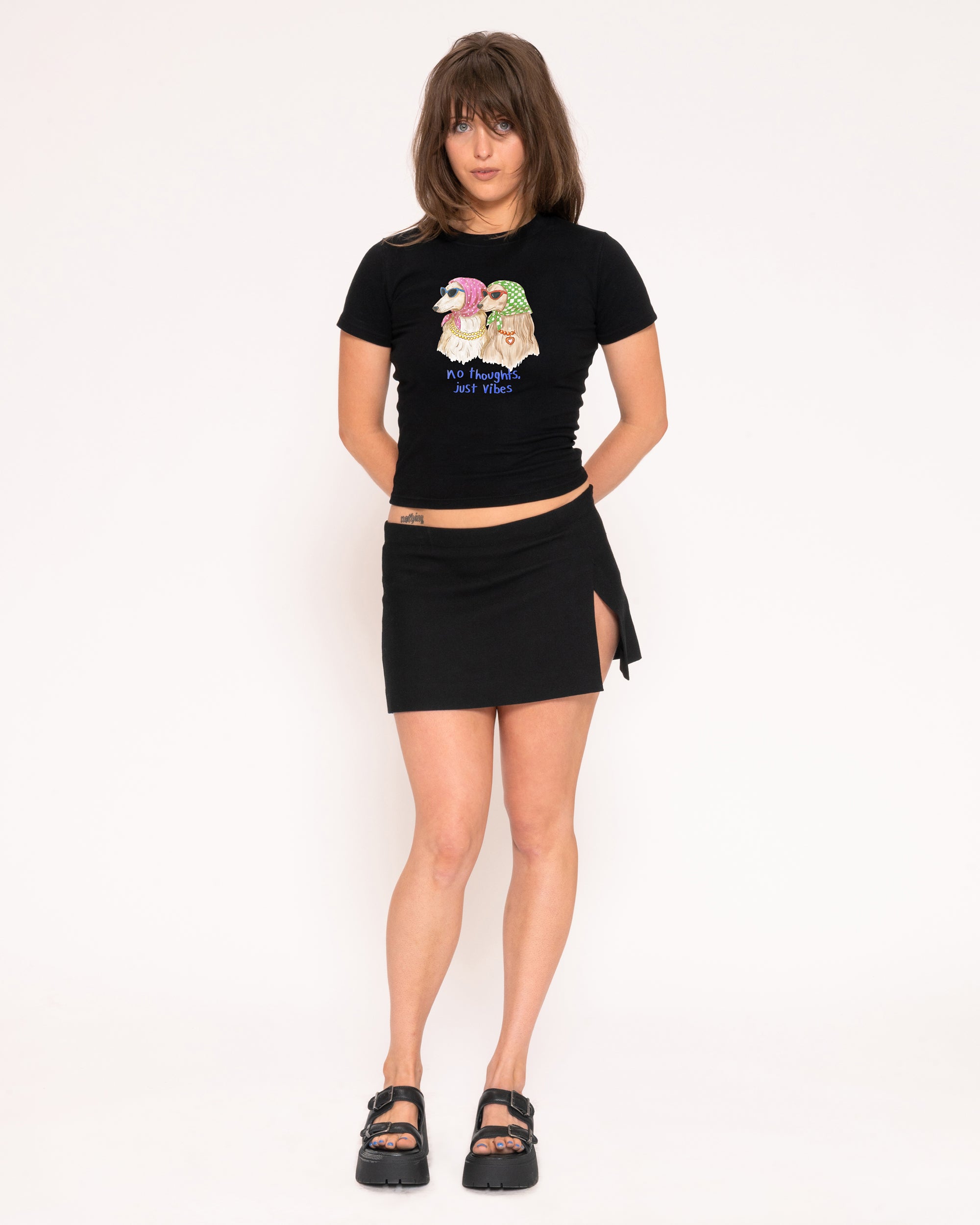 No Thoughts, Just Vibes Black Longline Baby Tee