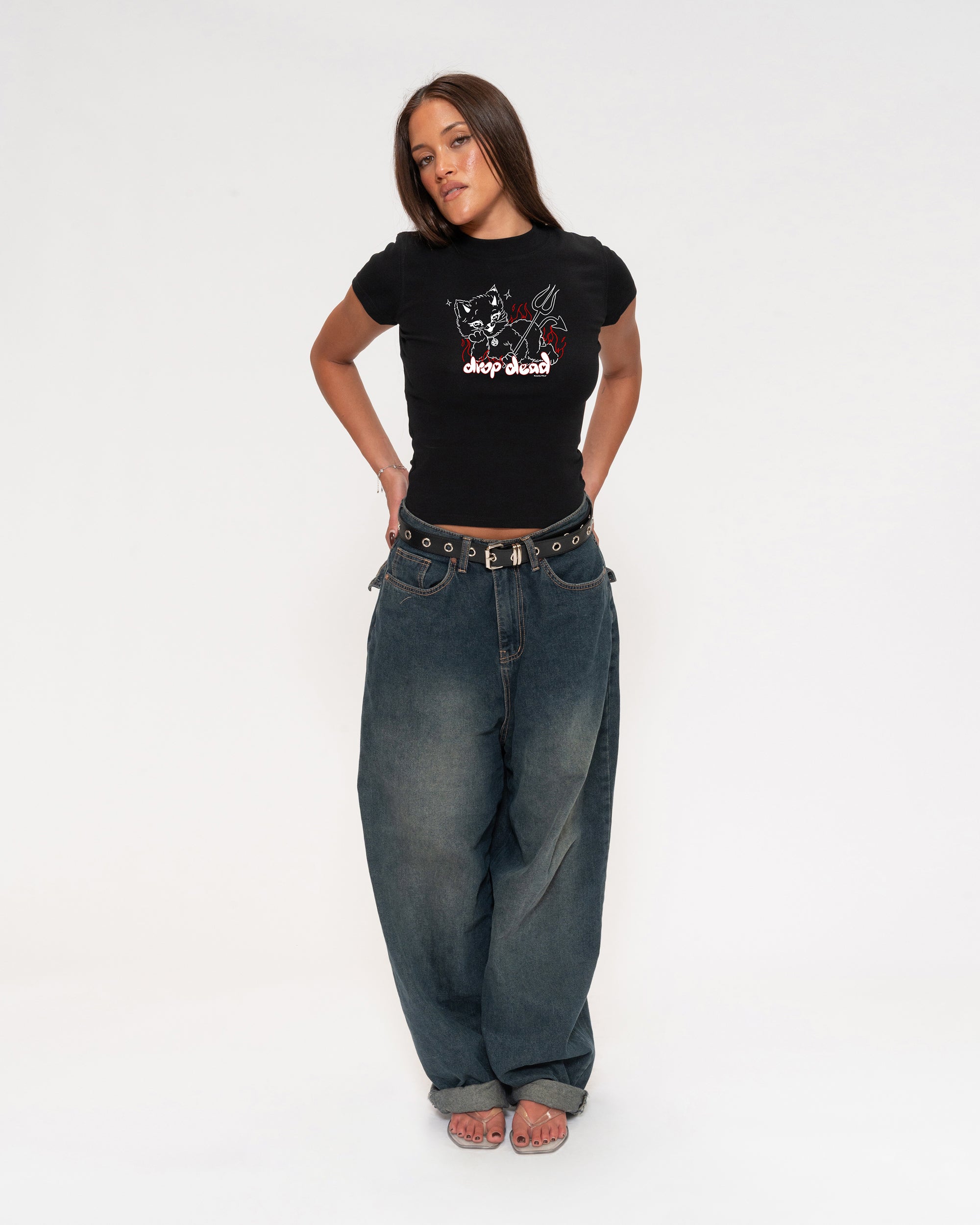 Drop Dead Black Longline Baby Tee