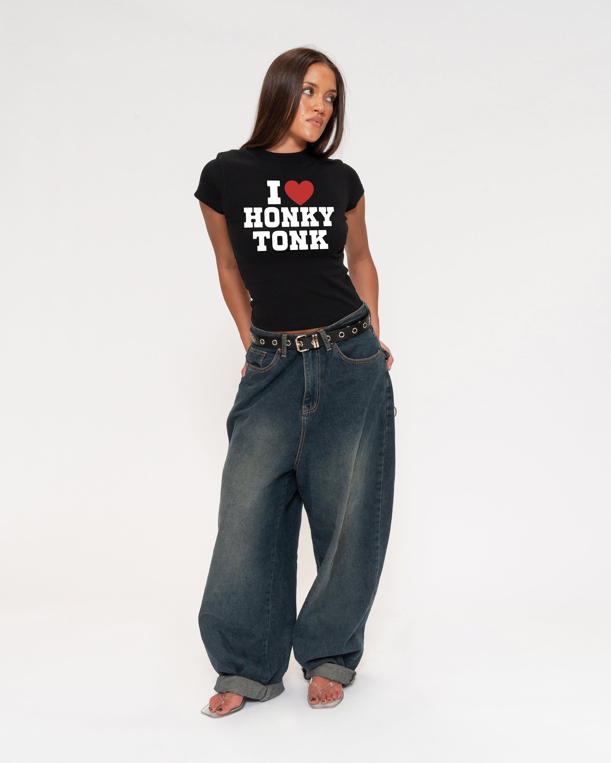 I Love Honky Tonk Black Longline Baby Tee