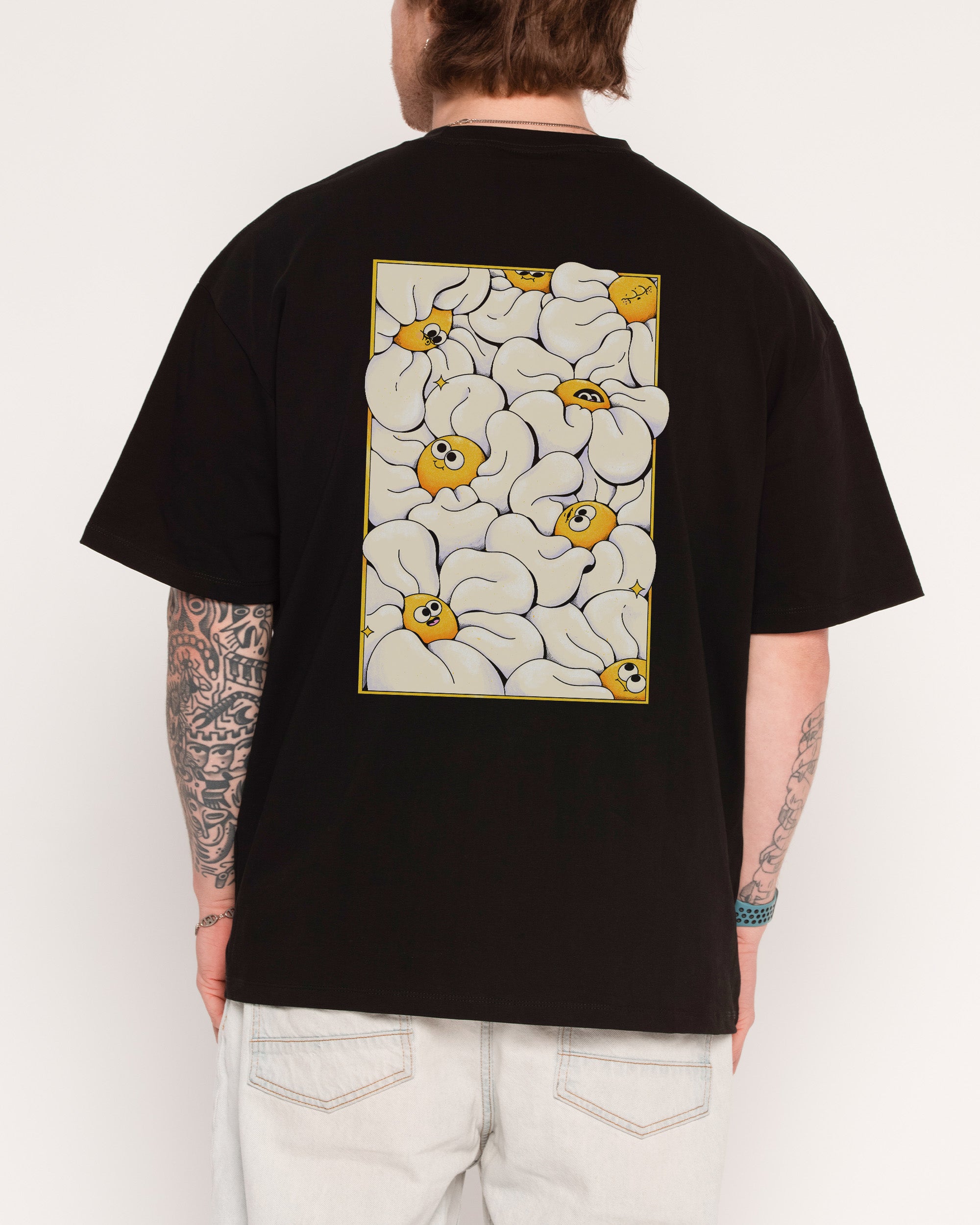 Among the Daisies Black Oversized Tee