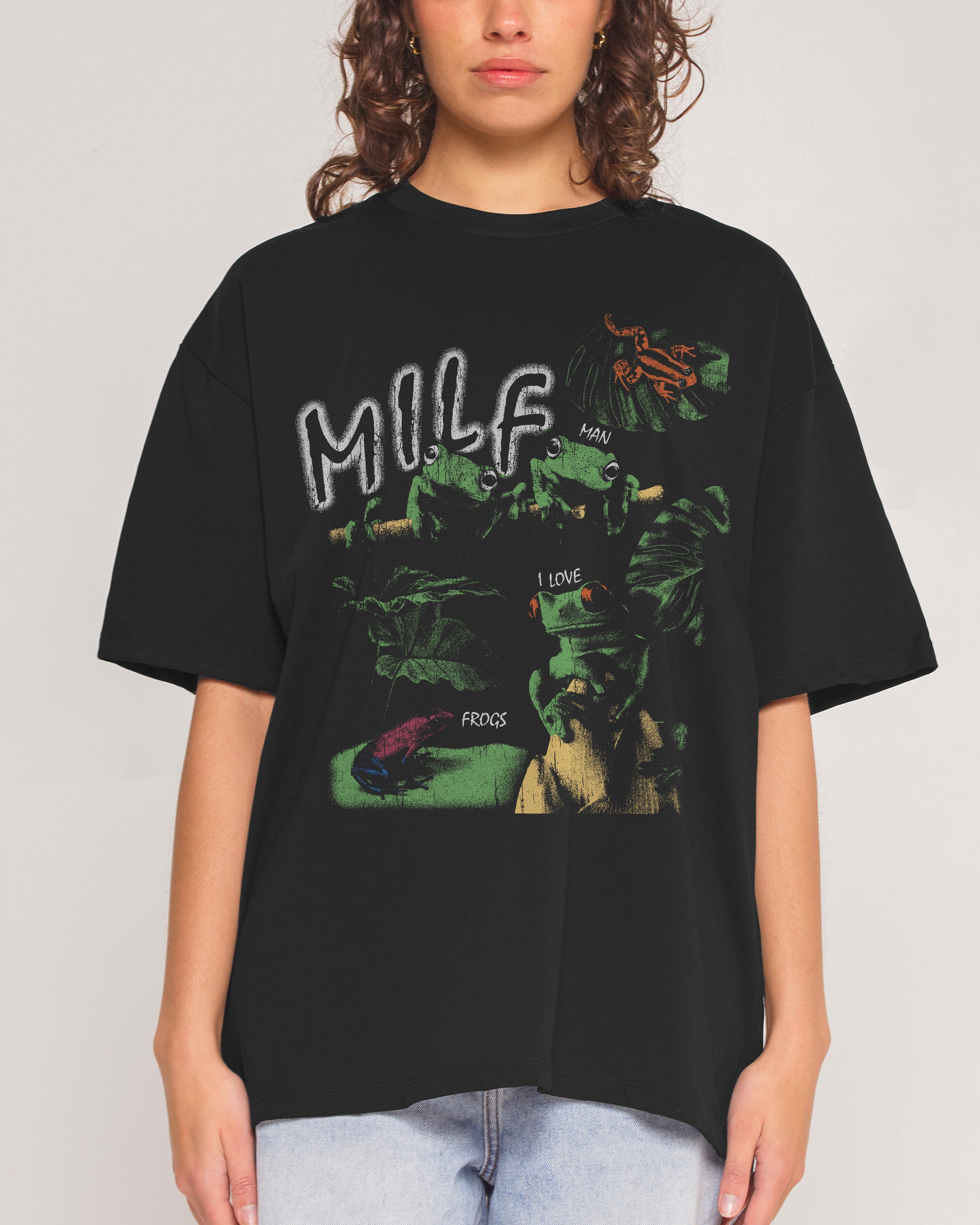 Man I Love Frogs Jungle Edition Black Oversized Tee