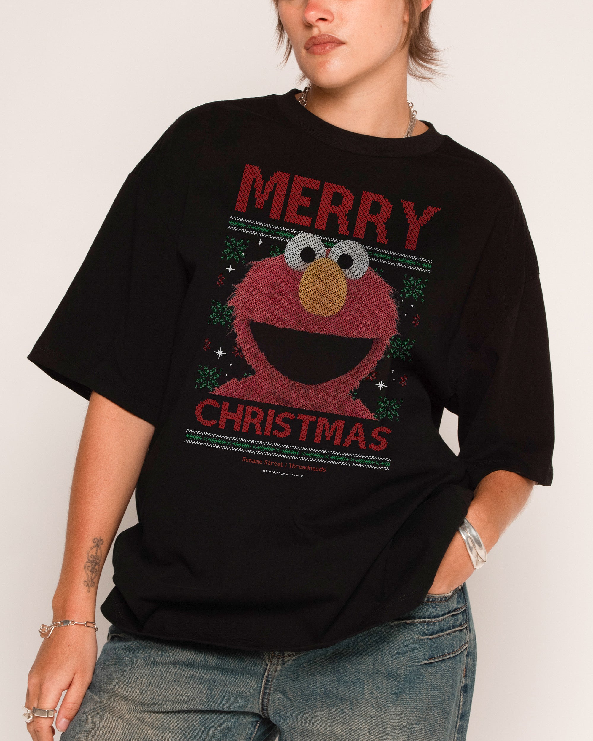 Merry Christmas from Elmo Black Oversized Tee