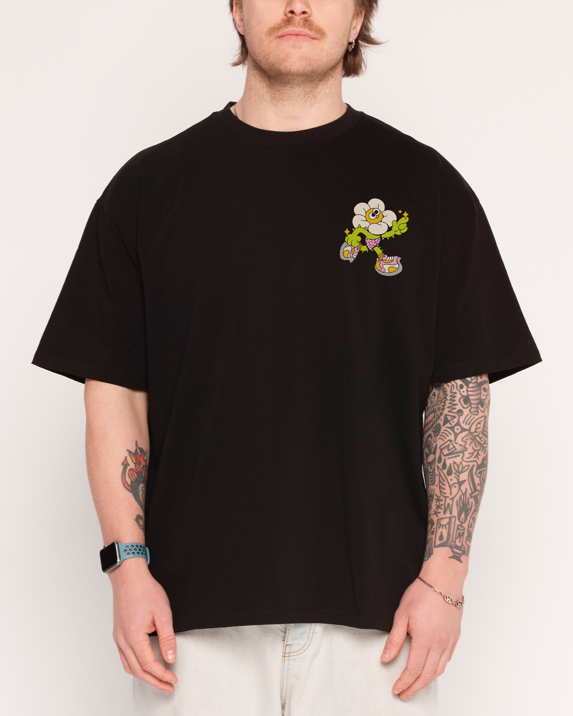 Among the Daisies Black Oversized Tee