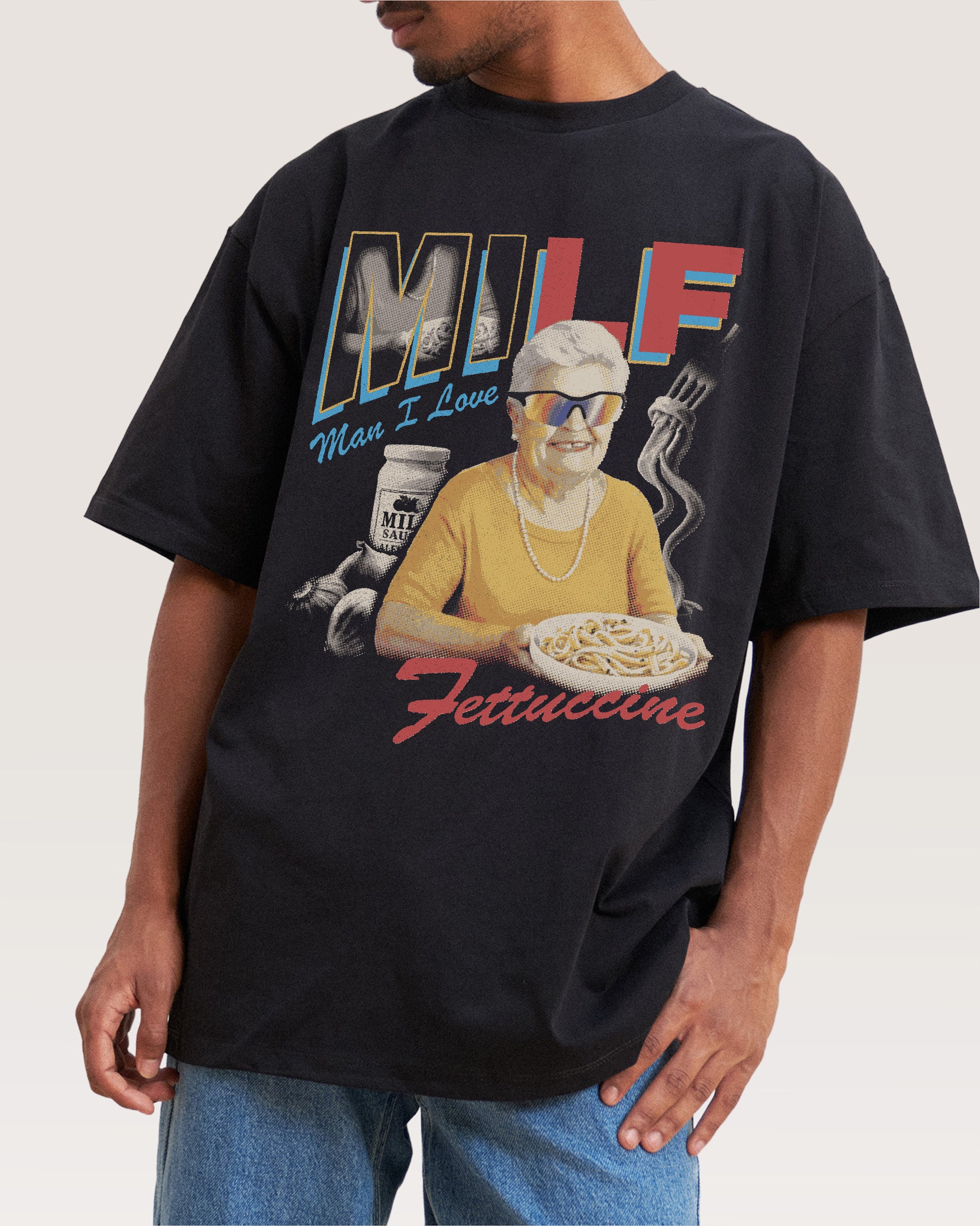 Man I Love Fettuccine Black Oversized Tee