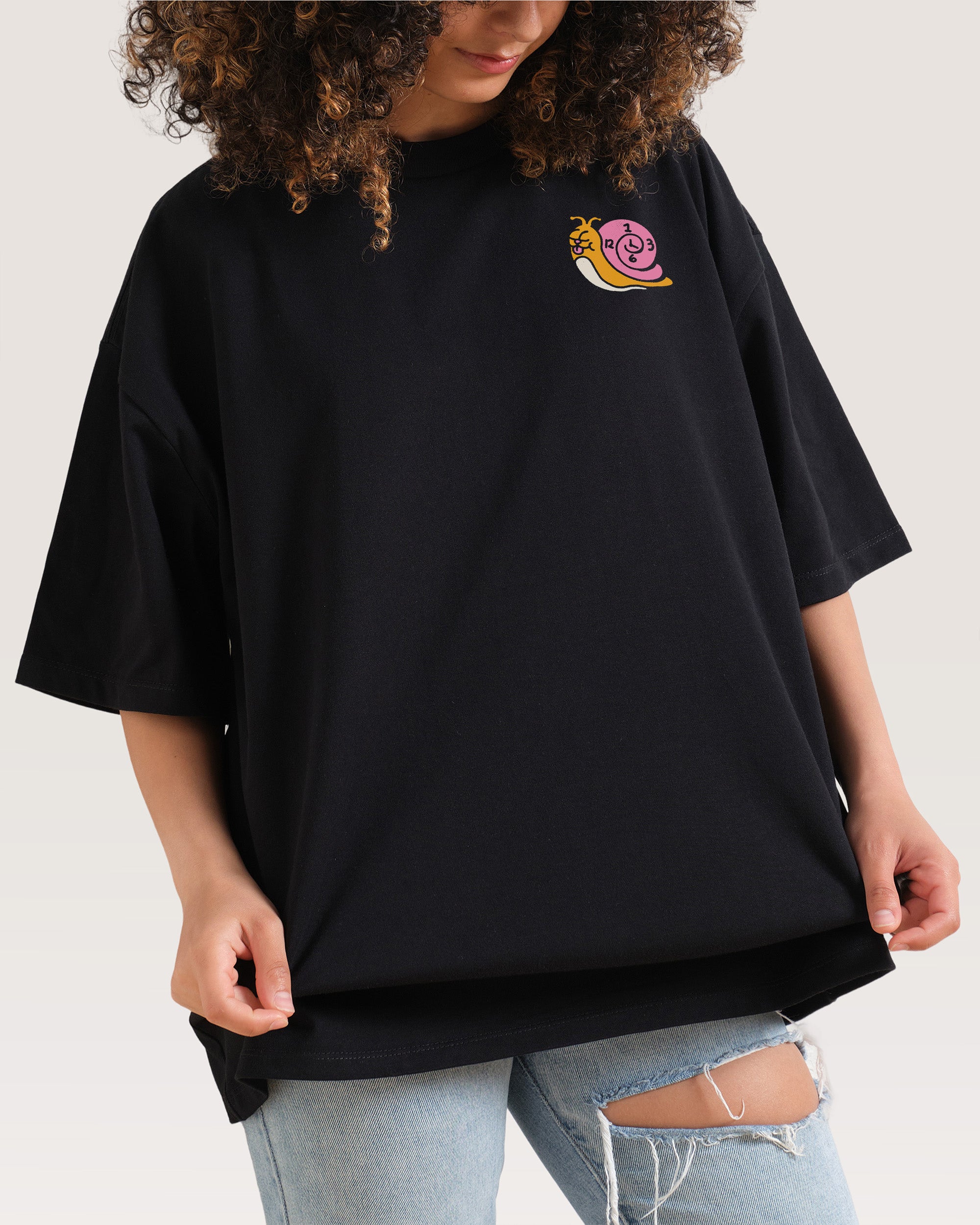 Time is on My Side Front and Back Black Oversized Tee