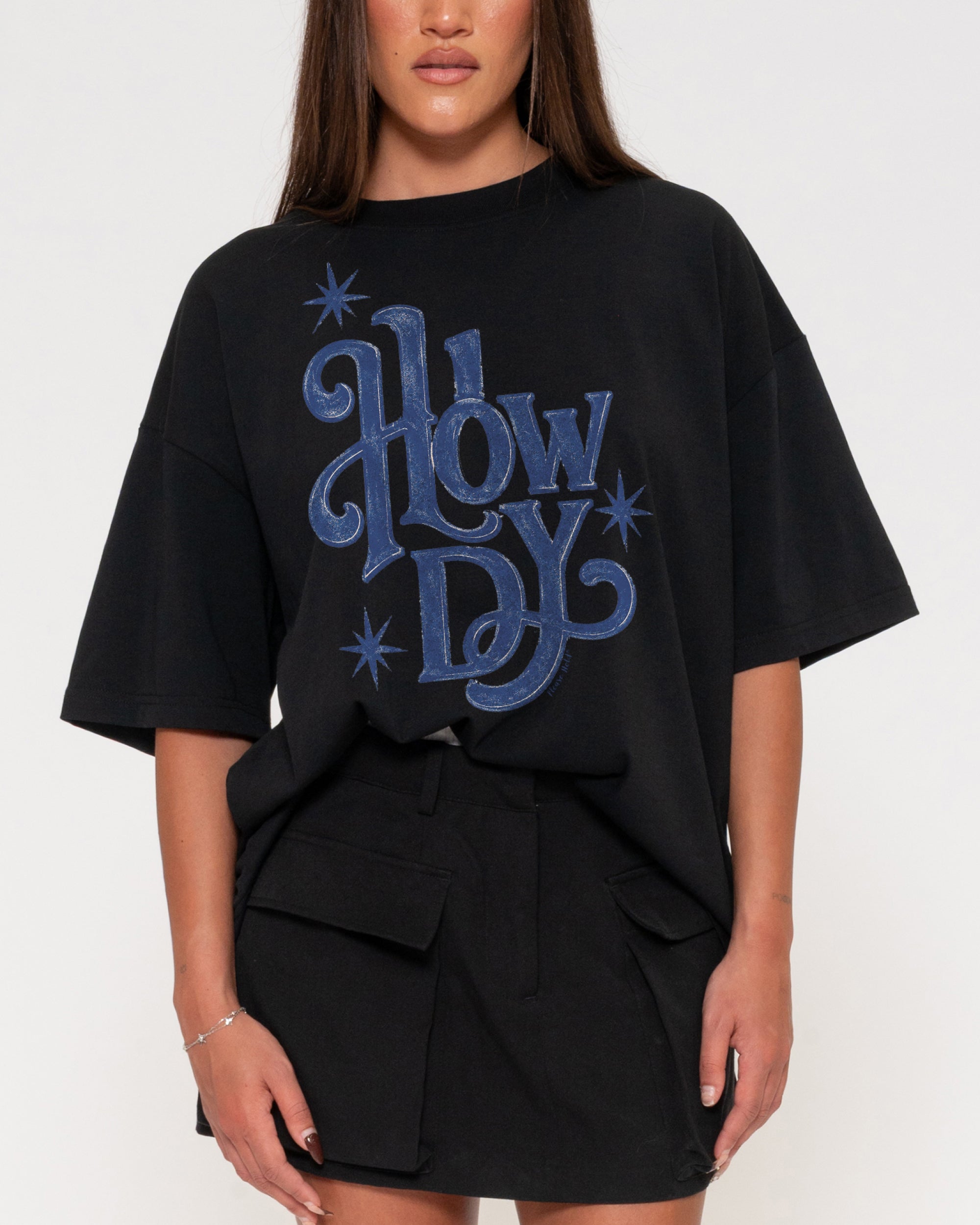Howdy Black Boxy Crop Tee