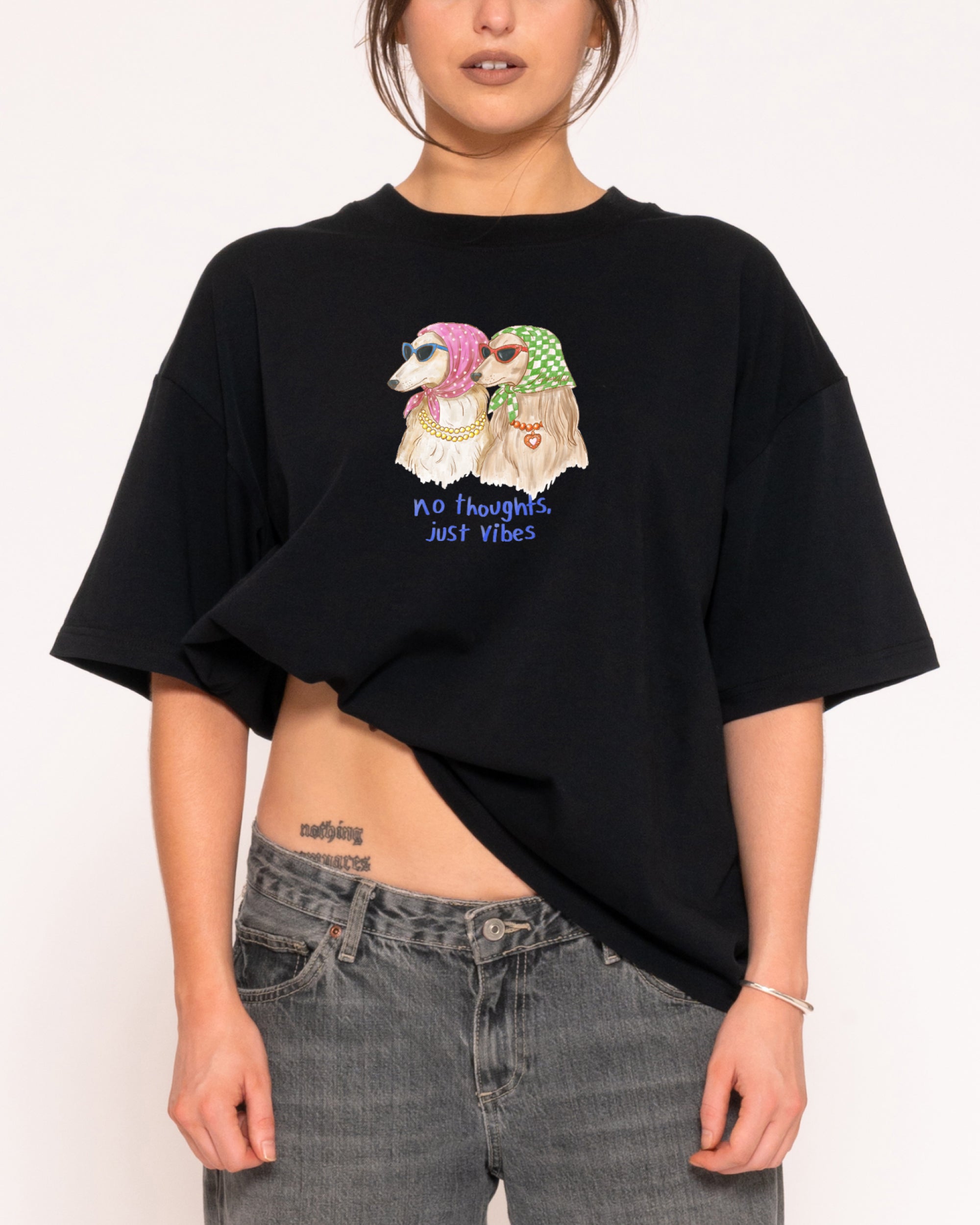 No Thoughts, Just Vibes Black Boxy Crop Tee