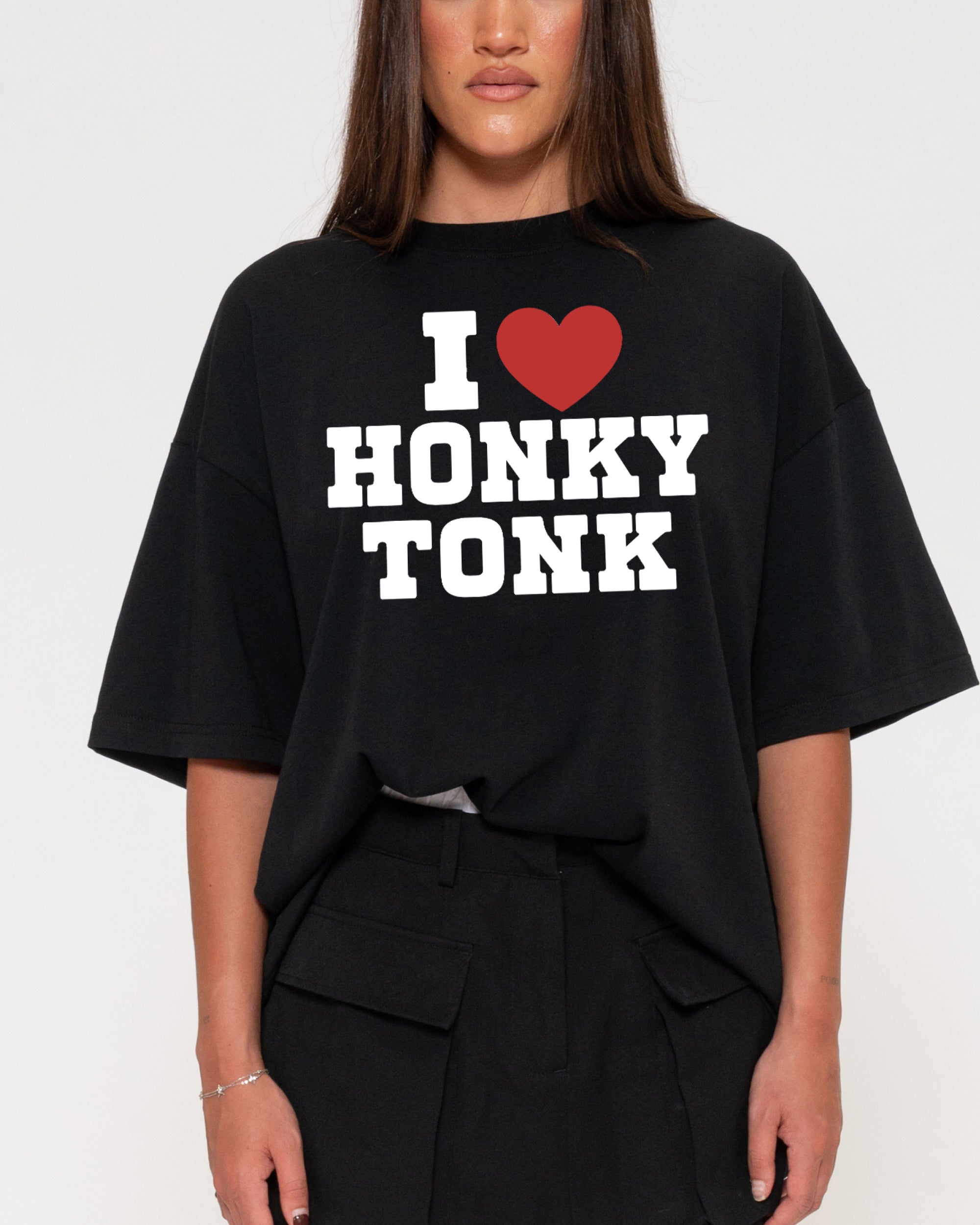 I Love Honky Tonk Black Boxy Crop Tee