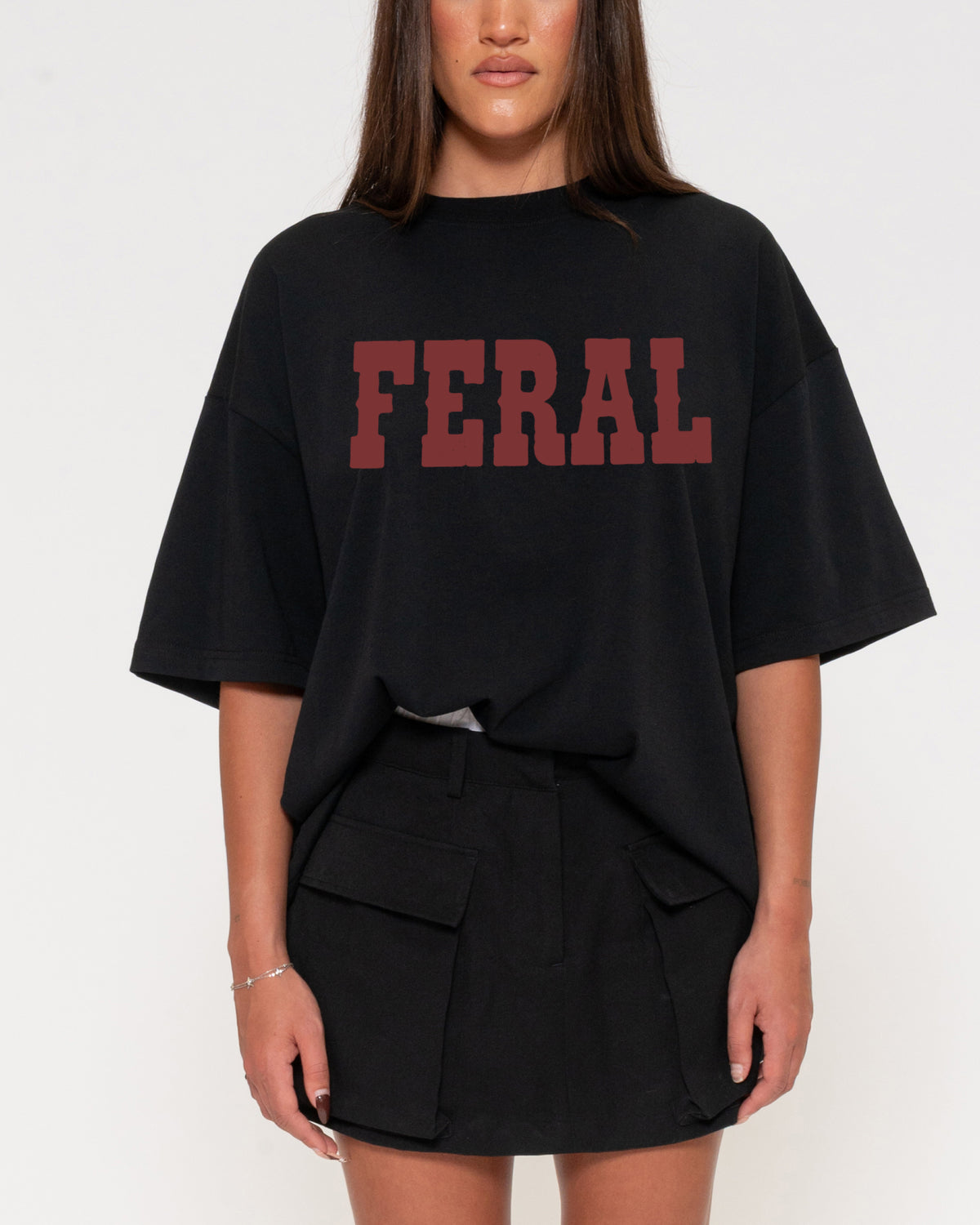 Feral Black Boxy Crop Tee