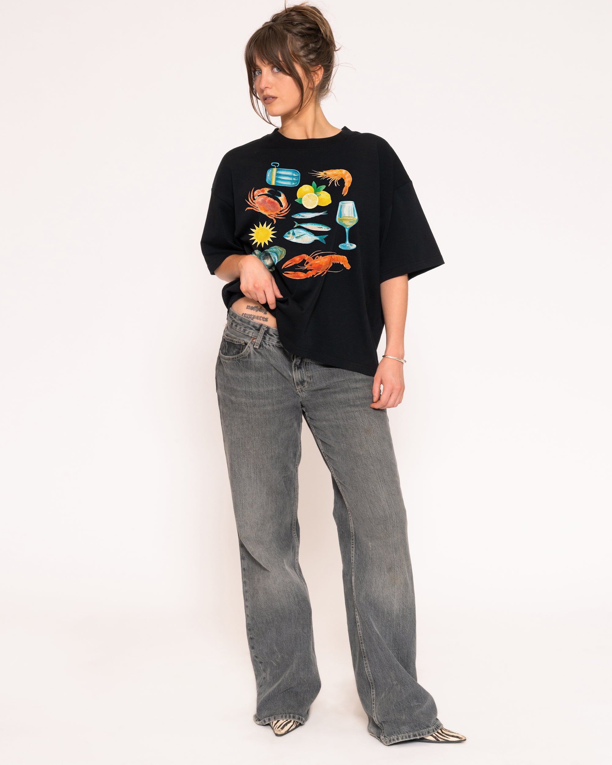 Seafood Platter Black Boxy Crop Tee