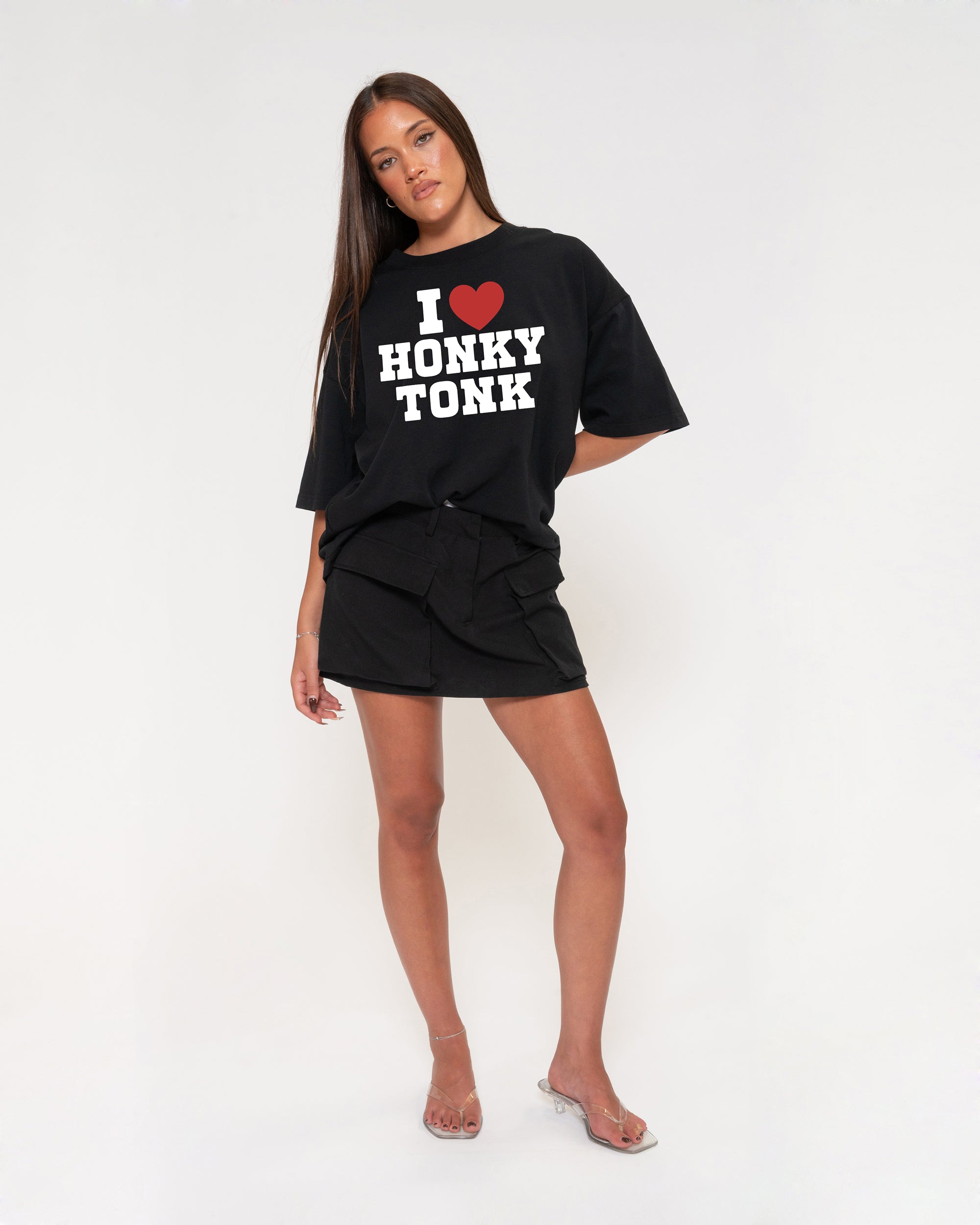 I Love Honky Tonk Black Boxy Crop Tee