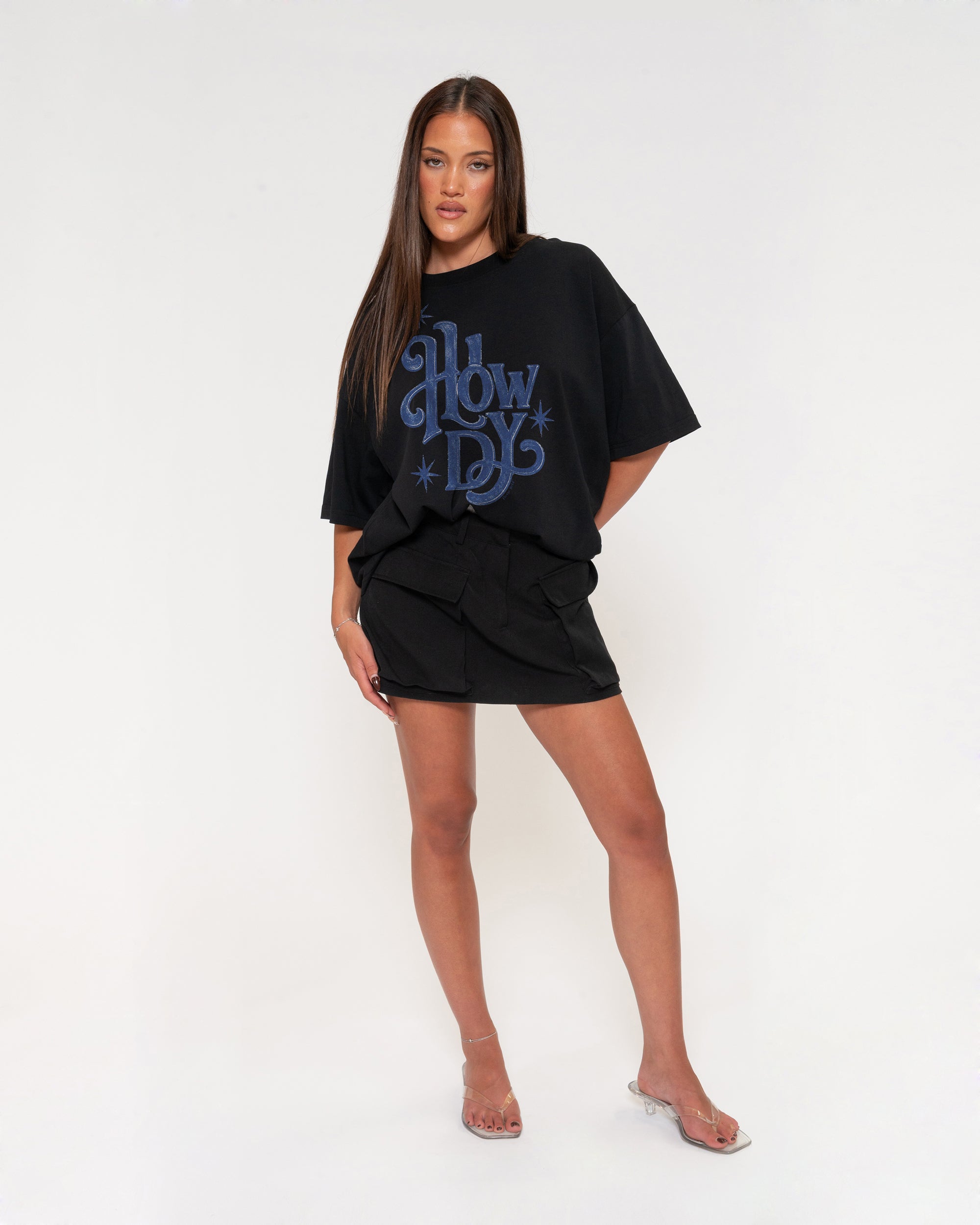 Howdy Black Boxy Crop Tee