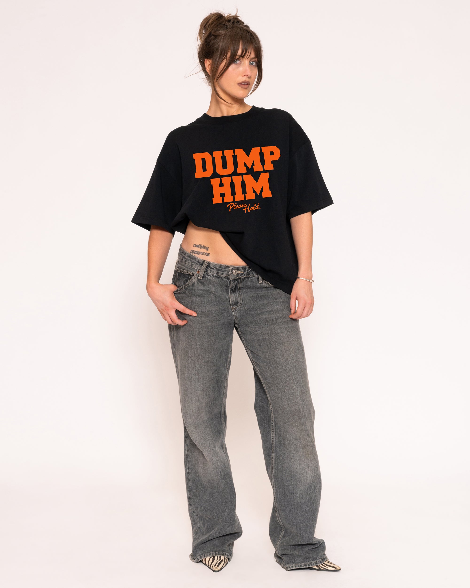 Dump Him Black Boxy Crop Tee