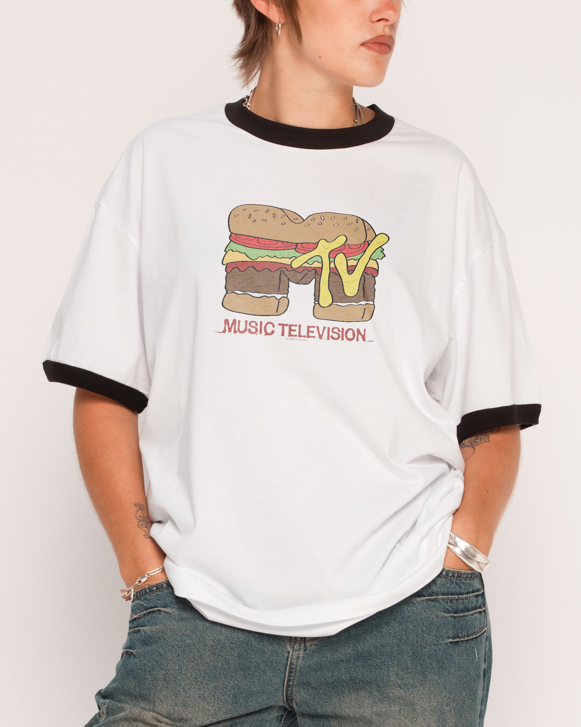 MTV Burger Black Ringer T-Shirt