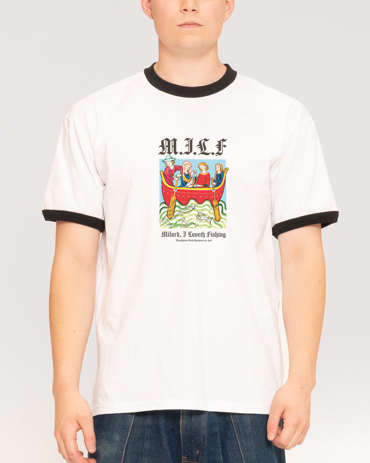 Milord, I Love Fishing Black Ringer T-Shirt
