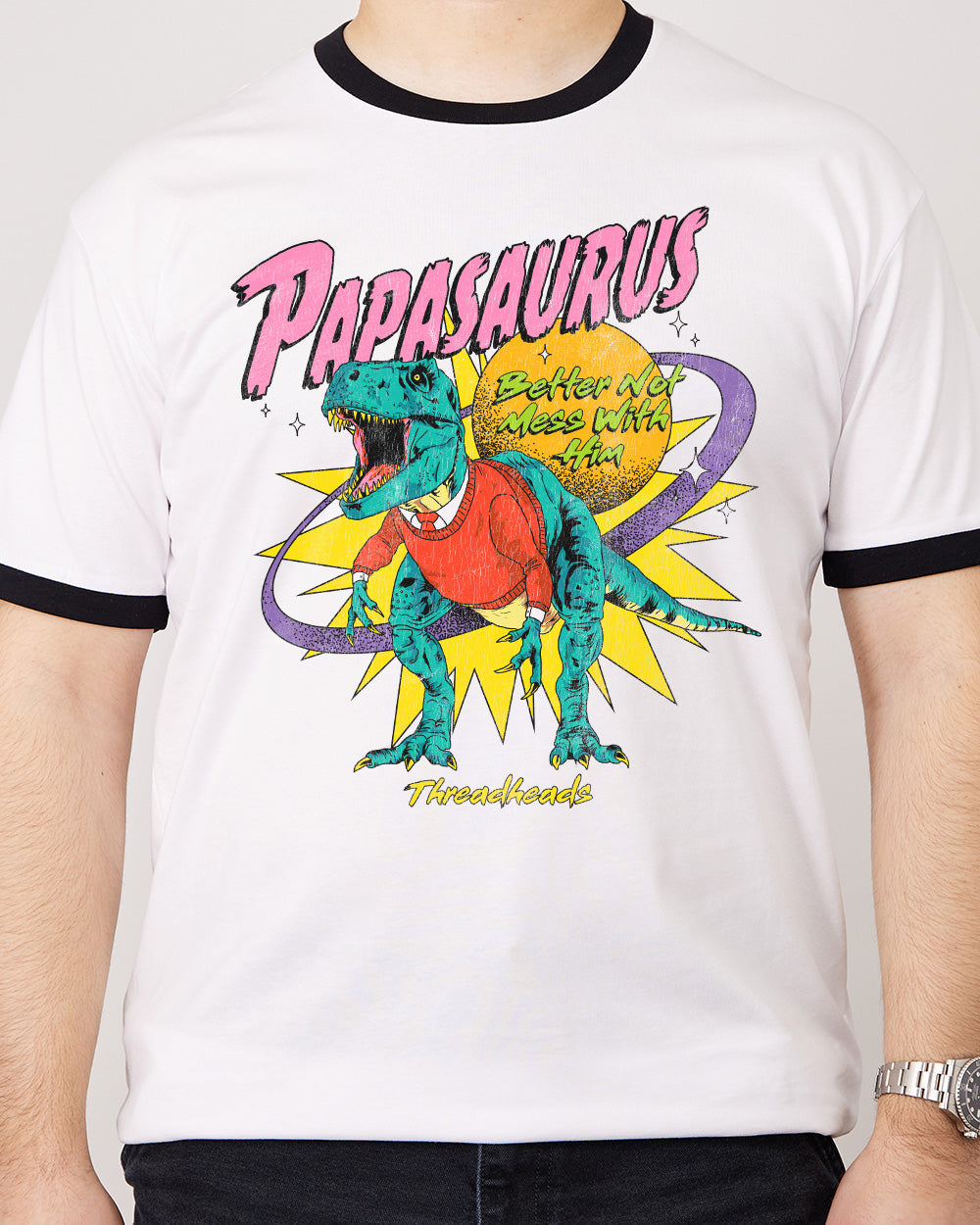 Papasaurus  T-Shirt Australia Online #colour_black ringer