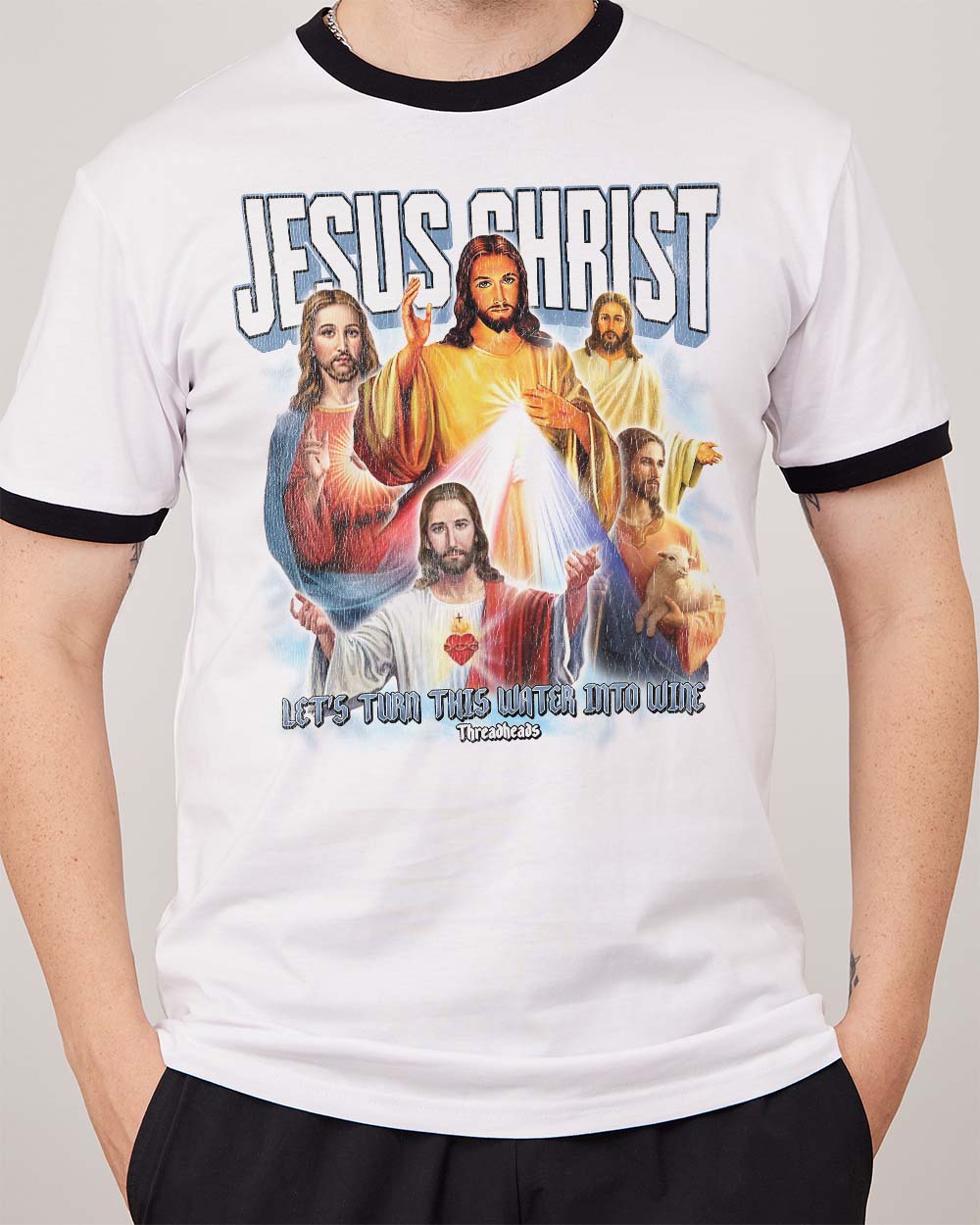 Jesus Christ T-Shirt Australia Online #colour_black ringer