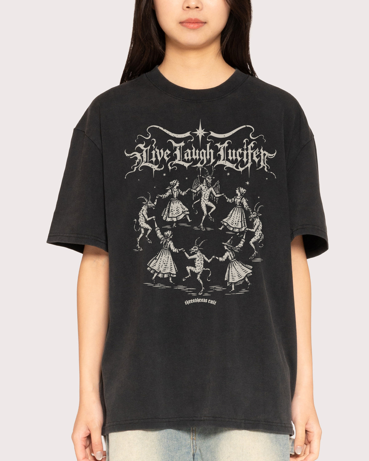 Life Live Laugh Lucifer Black Stone Oversized Tee