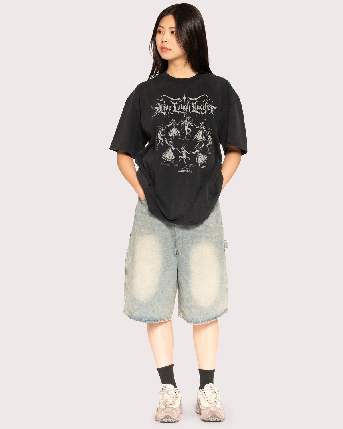 Life Live Laugh Lucifer Black Stone Oversized Tee