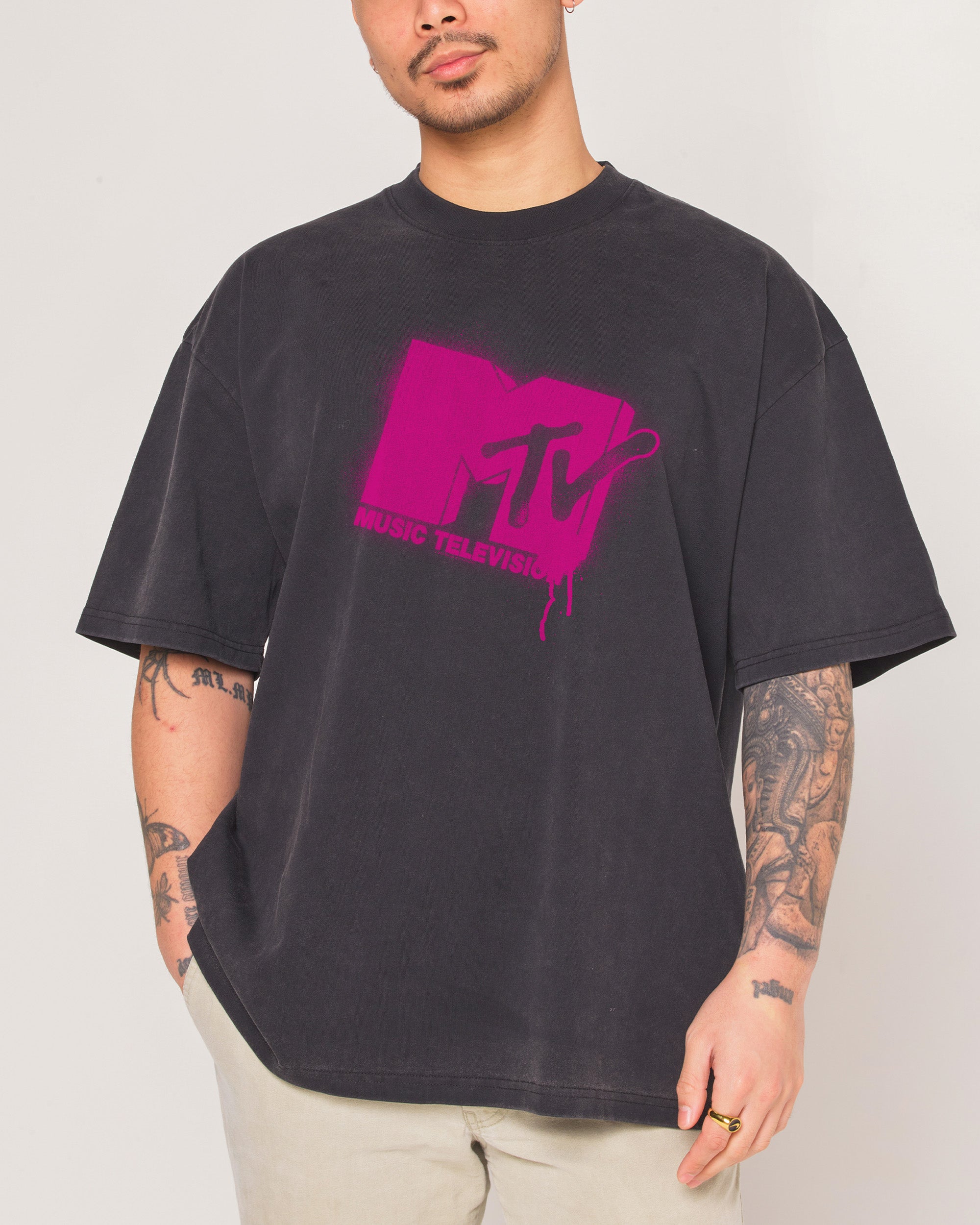 Graffiti MTV Logo Black Wash Tee