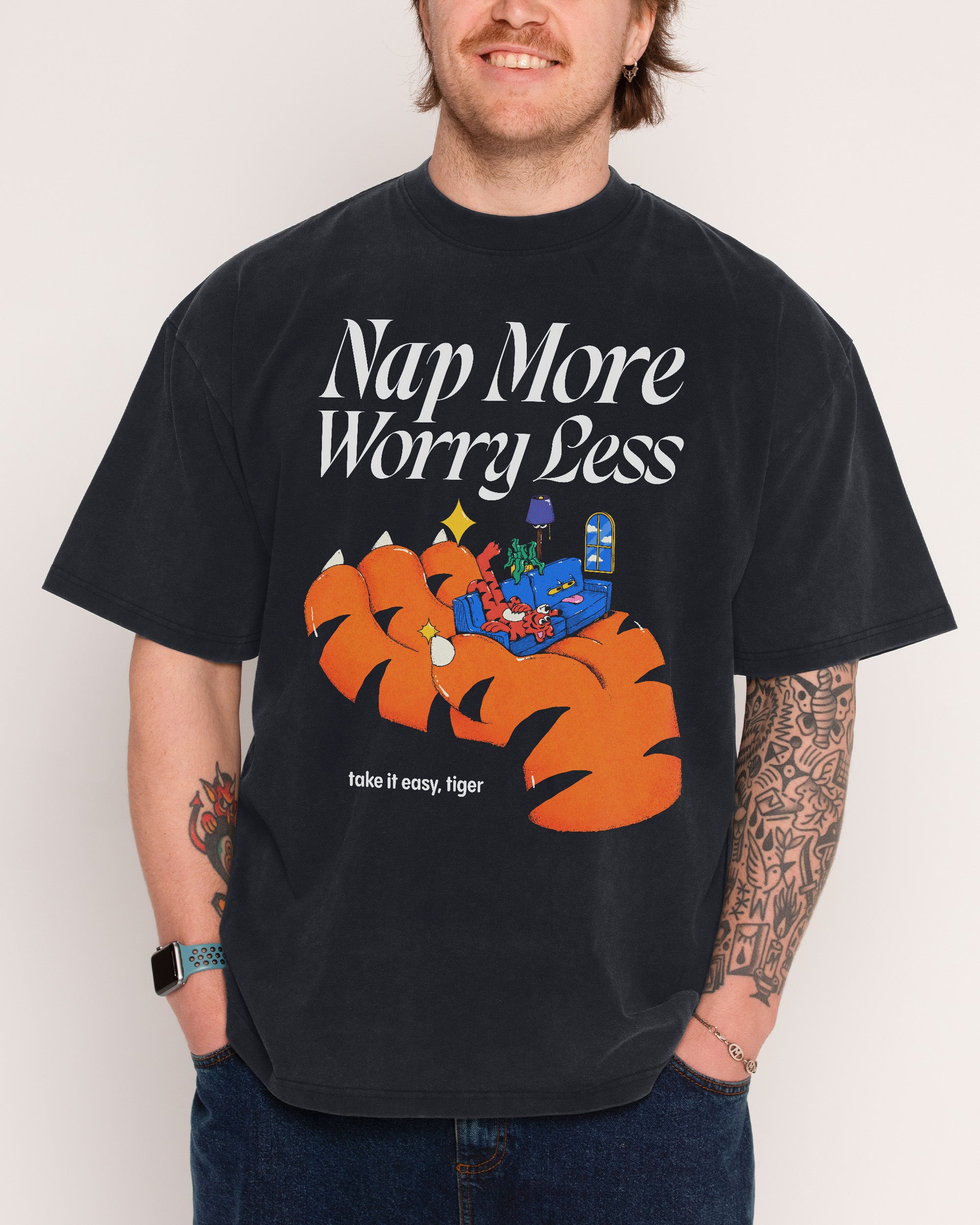 Nap More Black Wash Tee