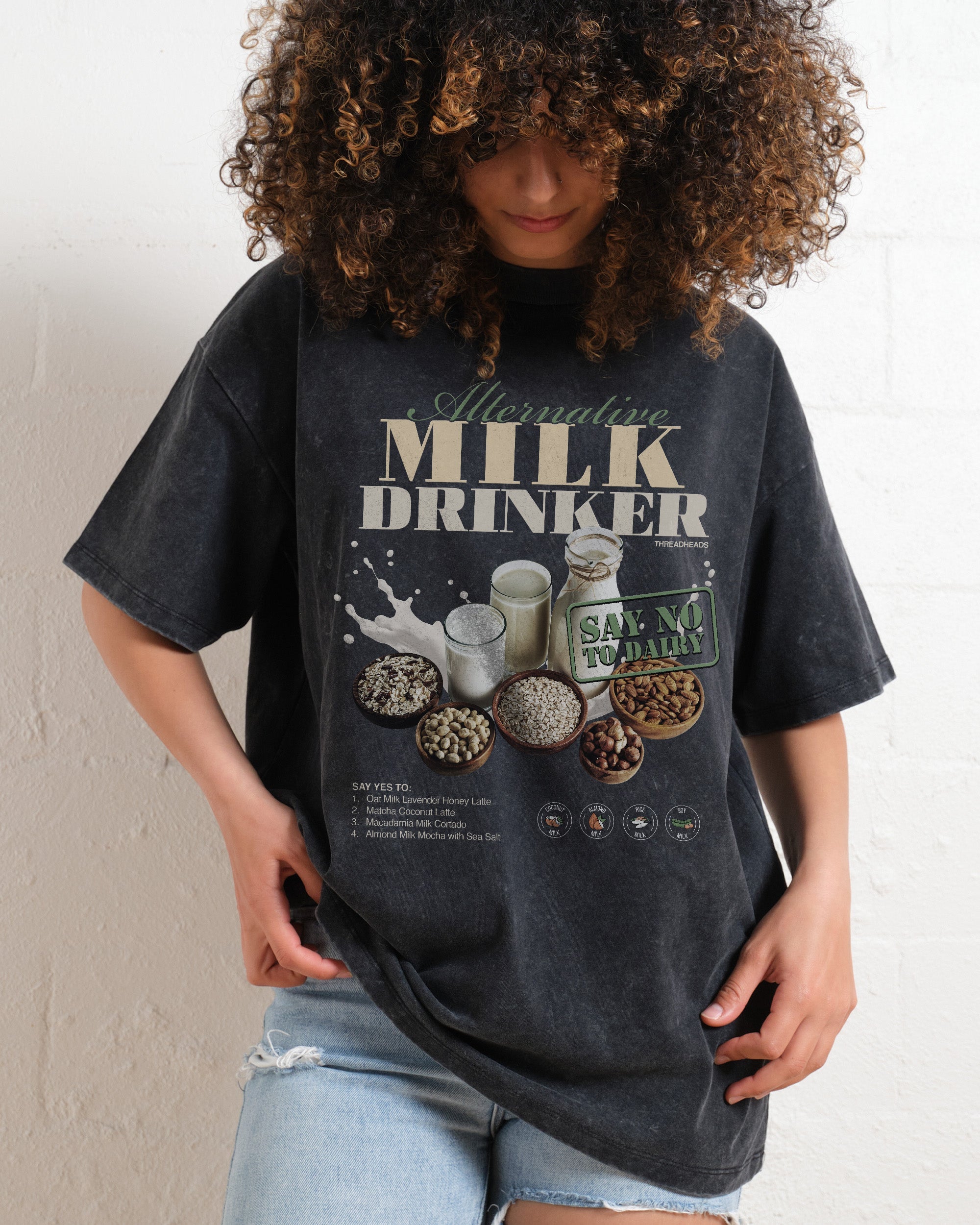 Alternative Milk Drinker Wash Tee Australia Online Black Stone