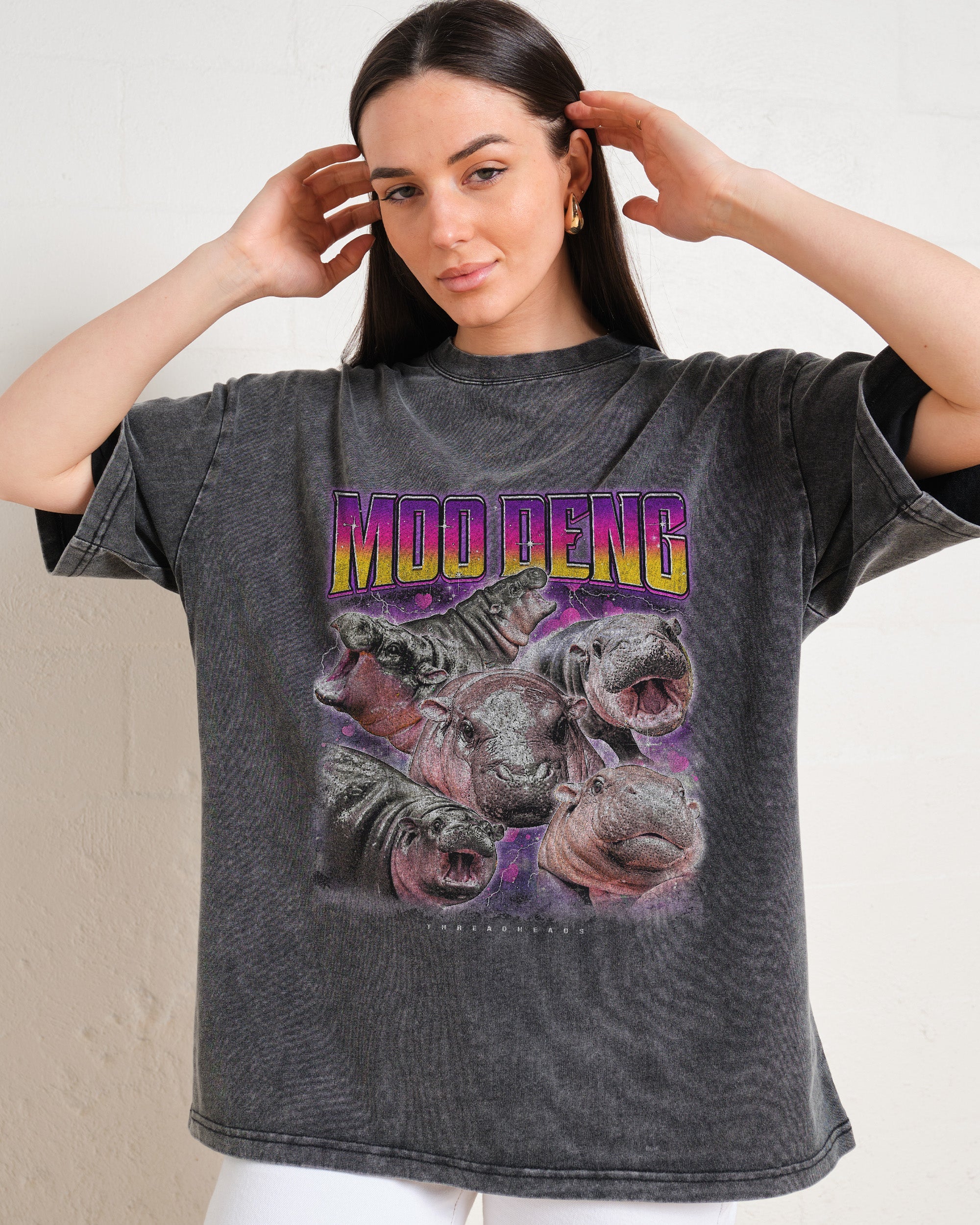 Moo Deng Wash Tee Australia Online Black Stone