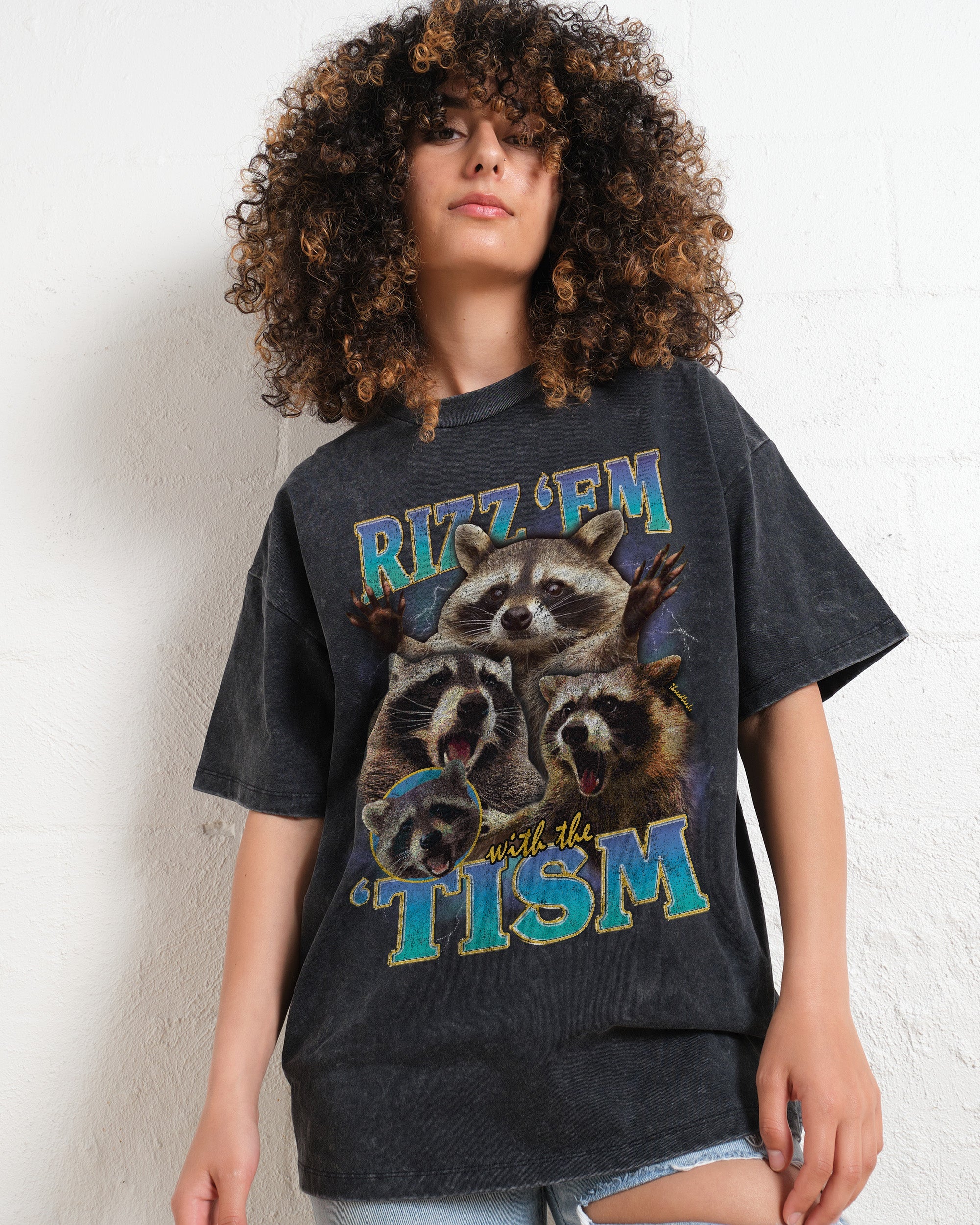 Rizz 'Em With the 'Tism Wash Tee Australia Online Black Stone