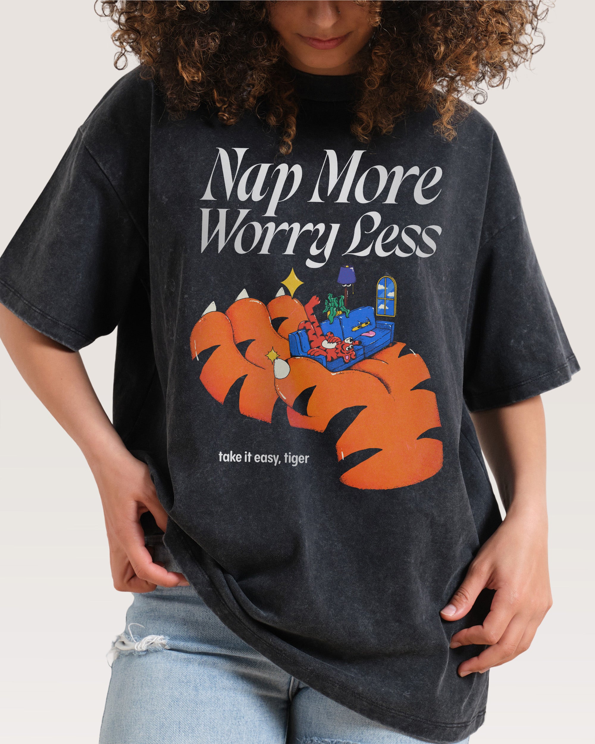 Nap More Black Wash Tee