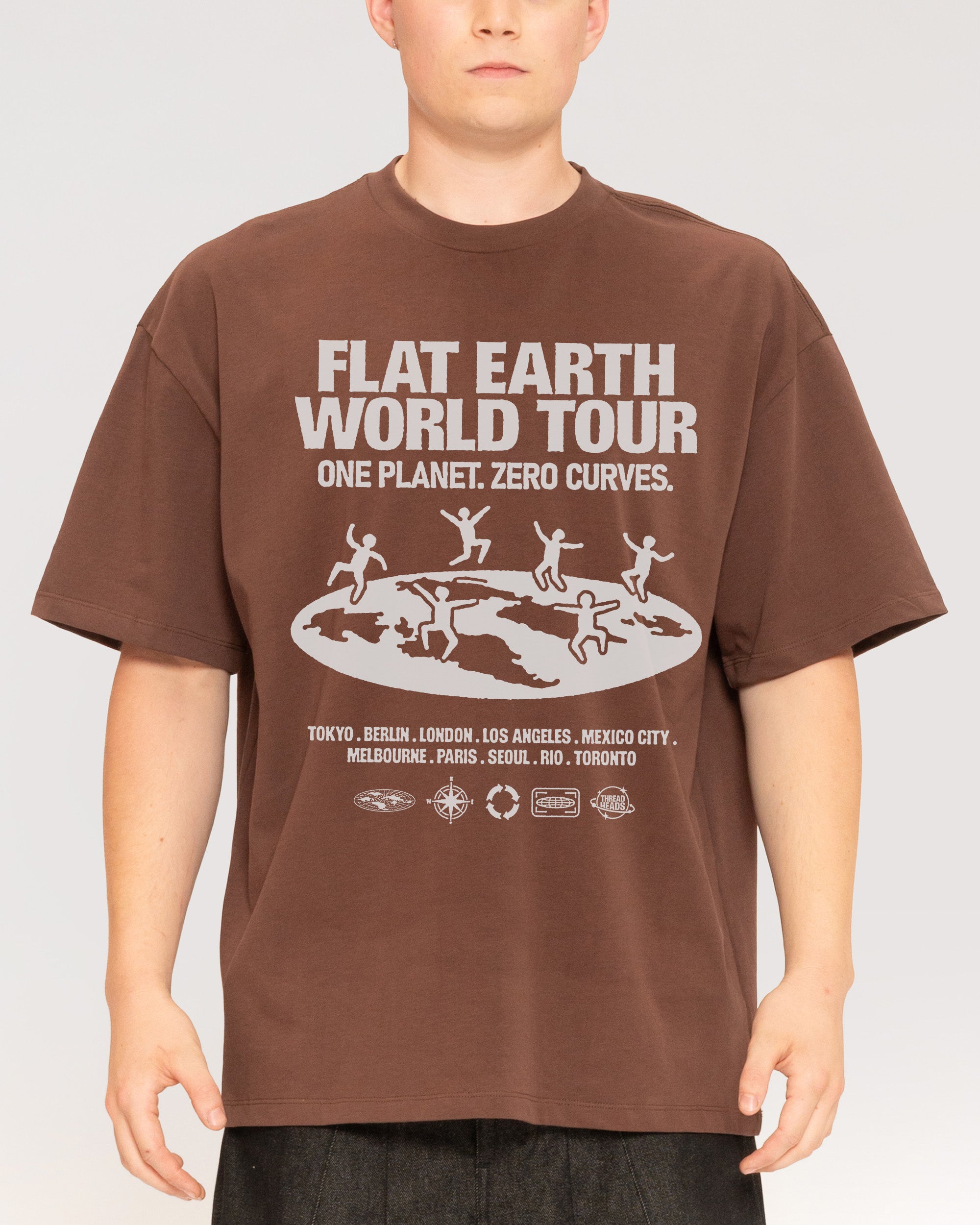 Flat Earth World Tour Brown Oversized Tee