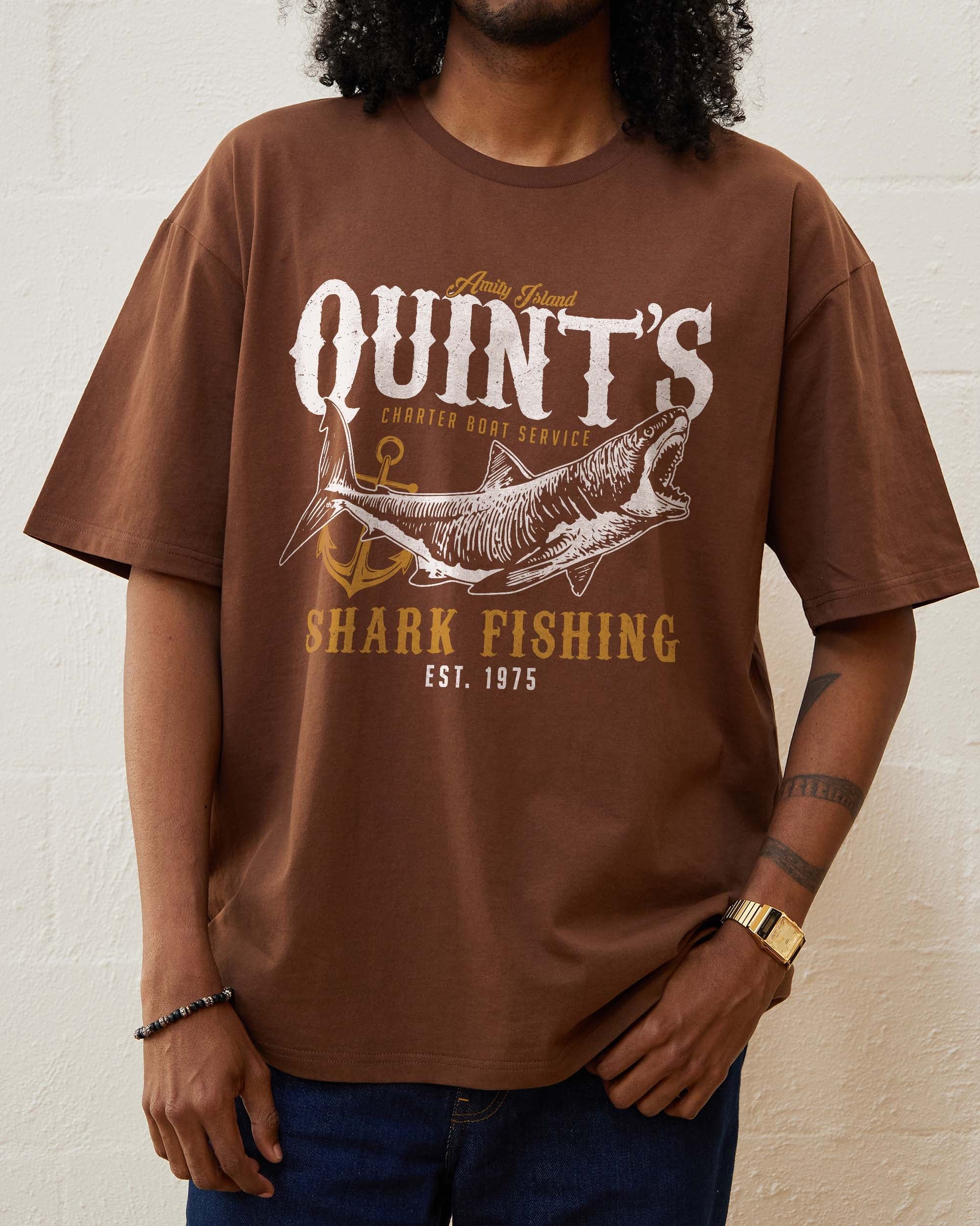 Quint's Shark Fishing T-Shirt Australia Online Brown