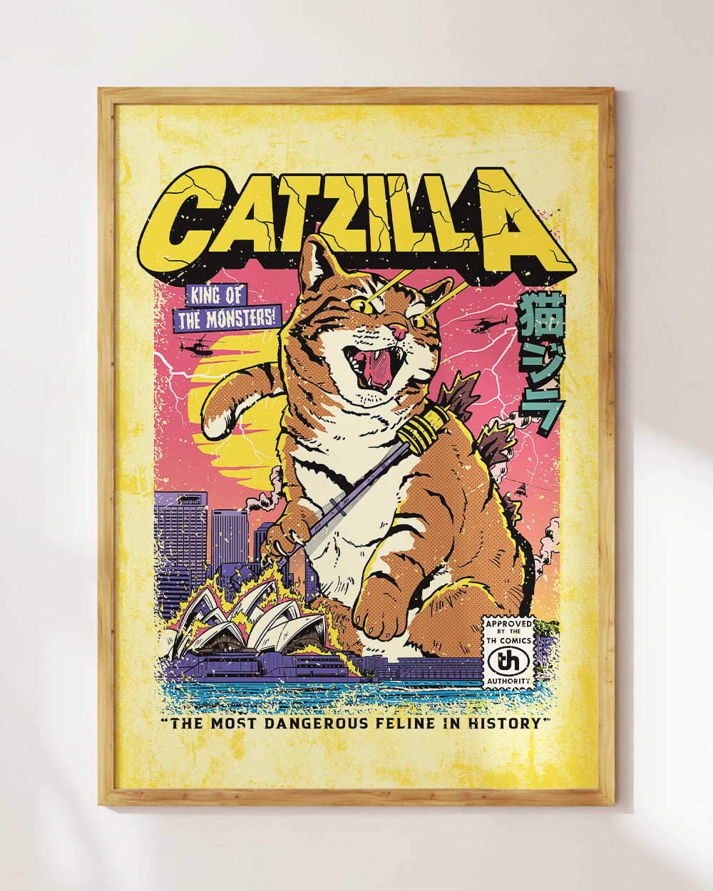 Catzilla Retro Titan Art Print Online Australia #colour_yellow