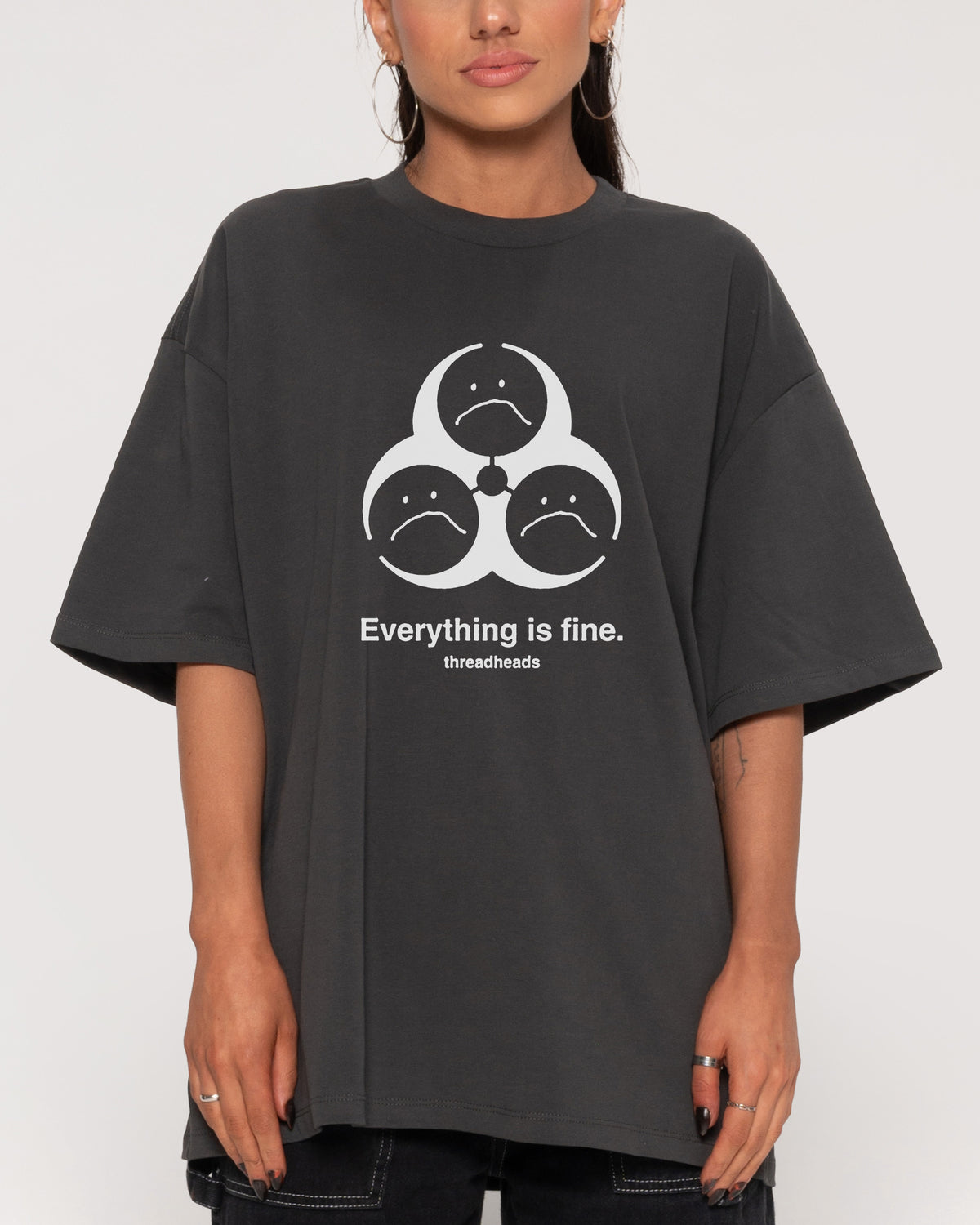 Everything Is Fine Biohazard Charcoal Oversized Tee