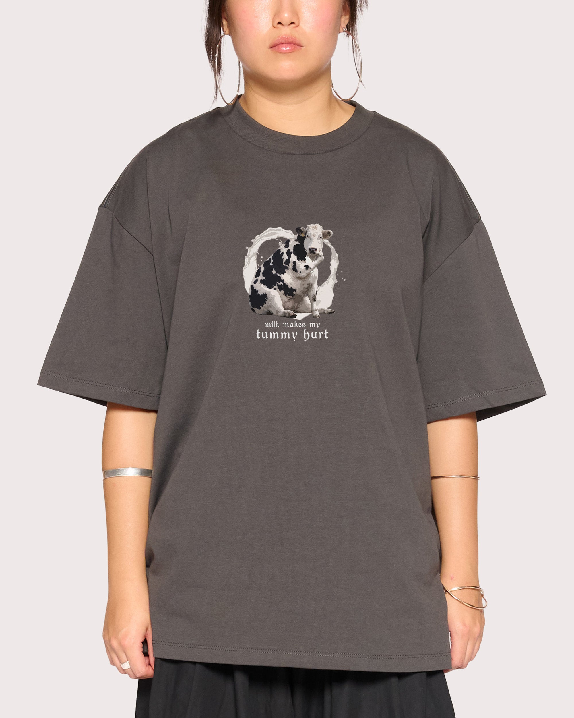 Milk Makes My Tummy Hurt Charcoal Oversized Tee