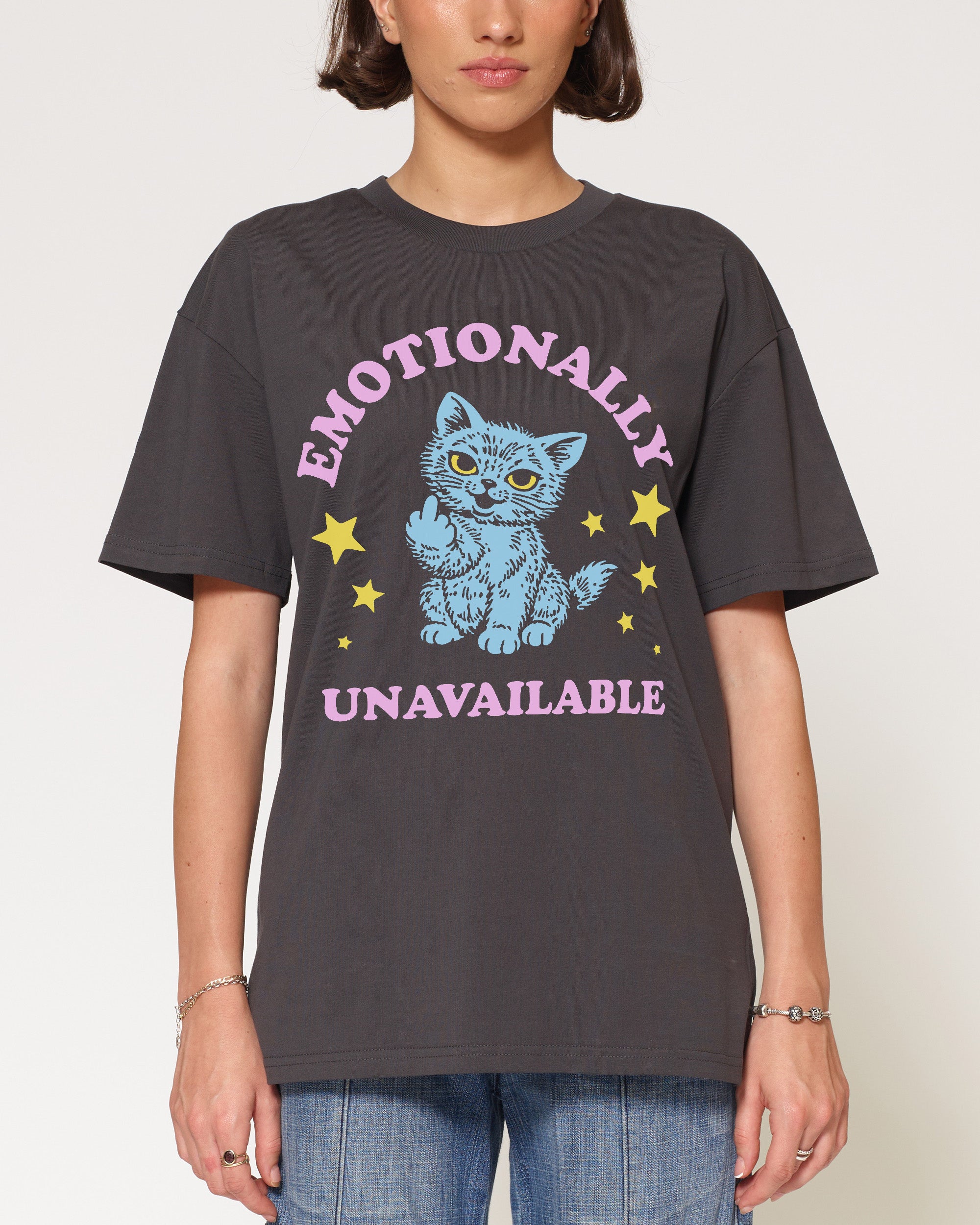 Emotionally Unavailable Tシャツ グレー Emotionally Unavailable Cat T-Shirt | Funny Graphic T-Shirt