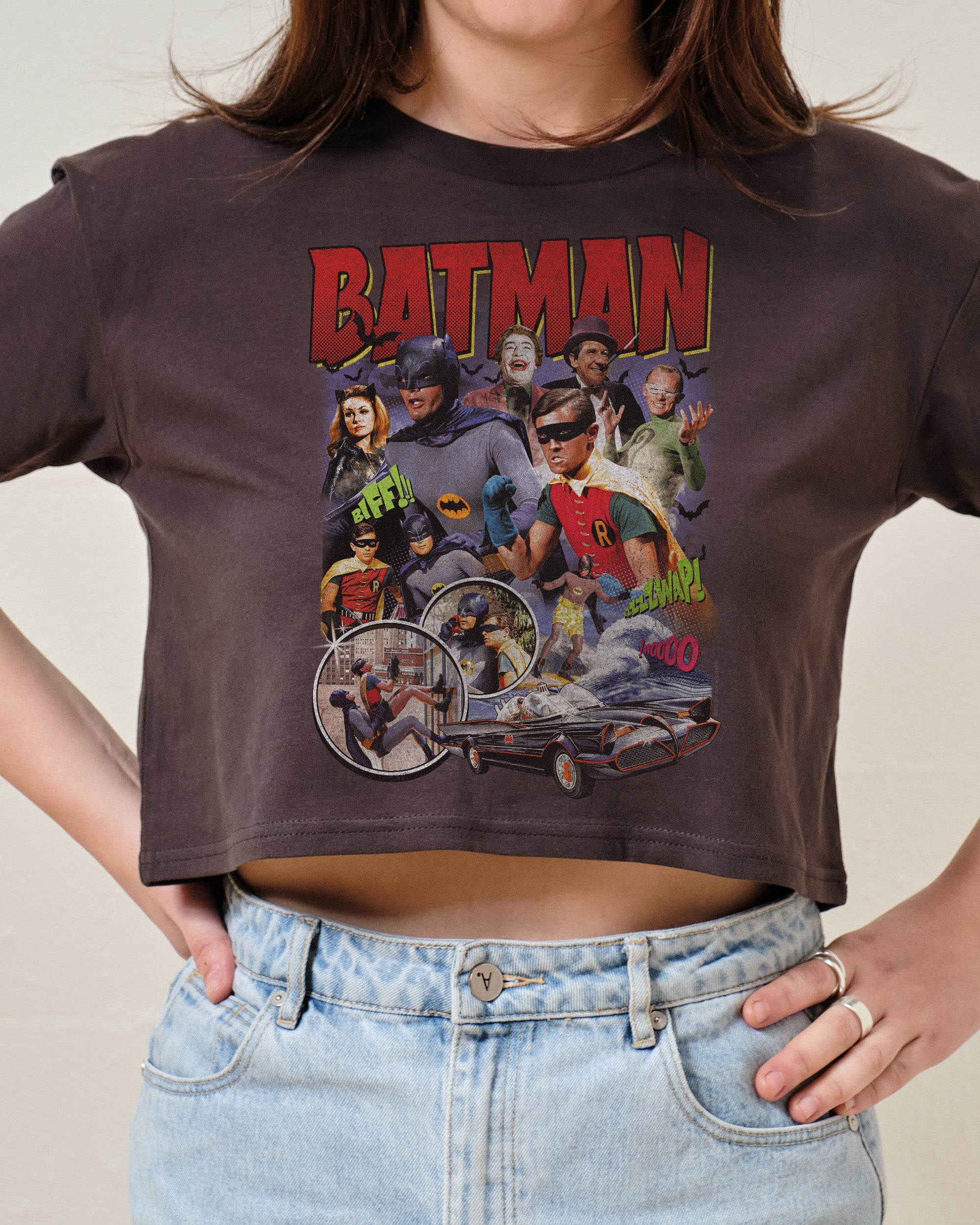 Batman Bootleg Crop Tee Australia Online Charcoal